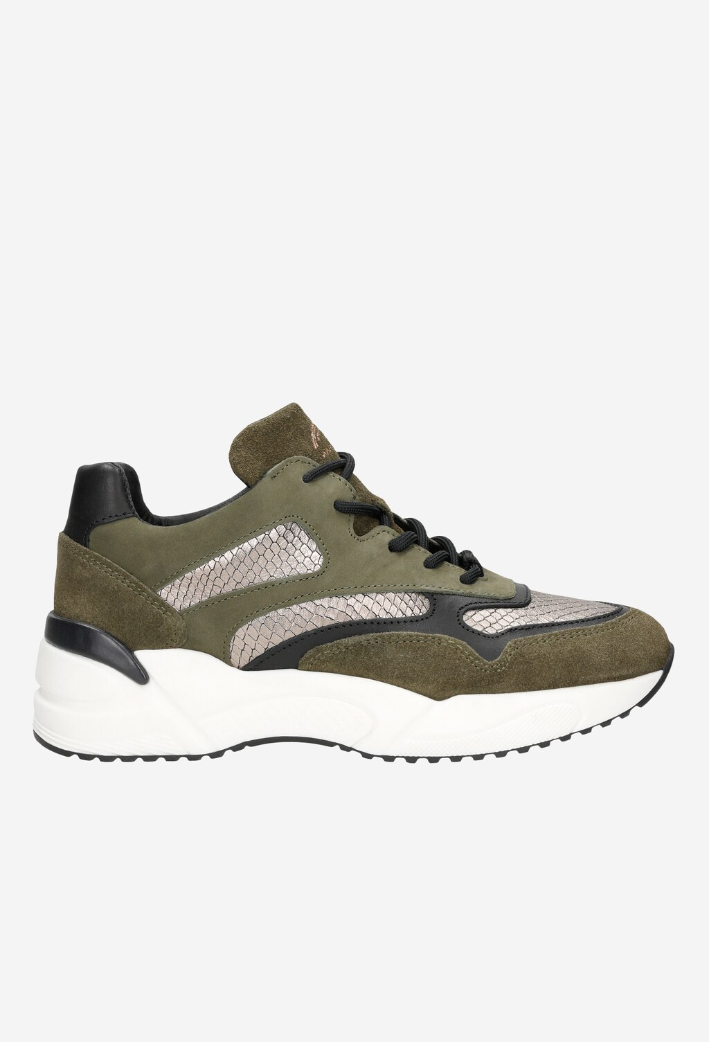 Ciemnozielone sneakersy damskie na wysokiej podeszwie z czarnymi i złotymi elementami  46067-87 Widok 2