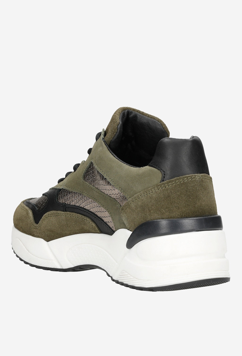 Ciemnozielone sneakersy damskie na wysokiej podeszwie z czarnymi i złotymi elementami  46067-87 Widok 4