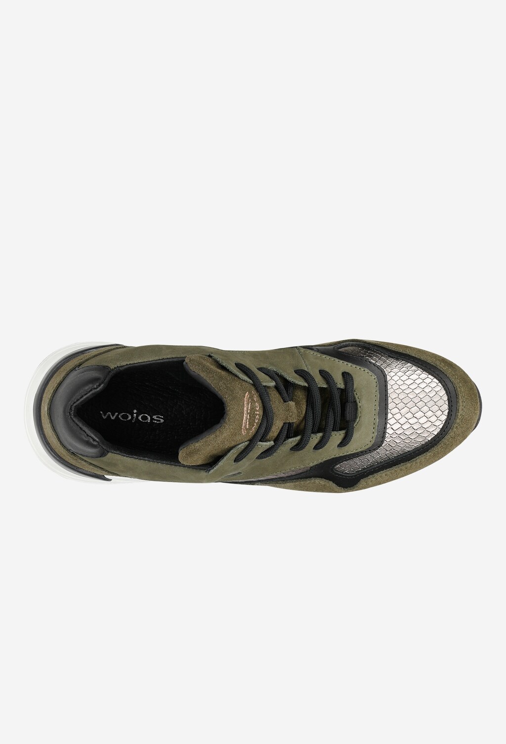 Ciemnozielone sneakersy damskie na wysokiej podeszwie z czarnymi i złotymi elementami  46067-87 Widok 5