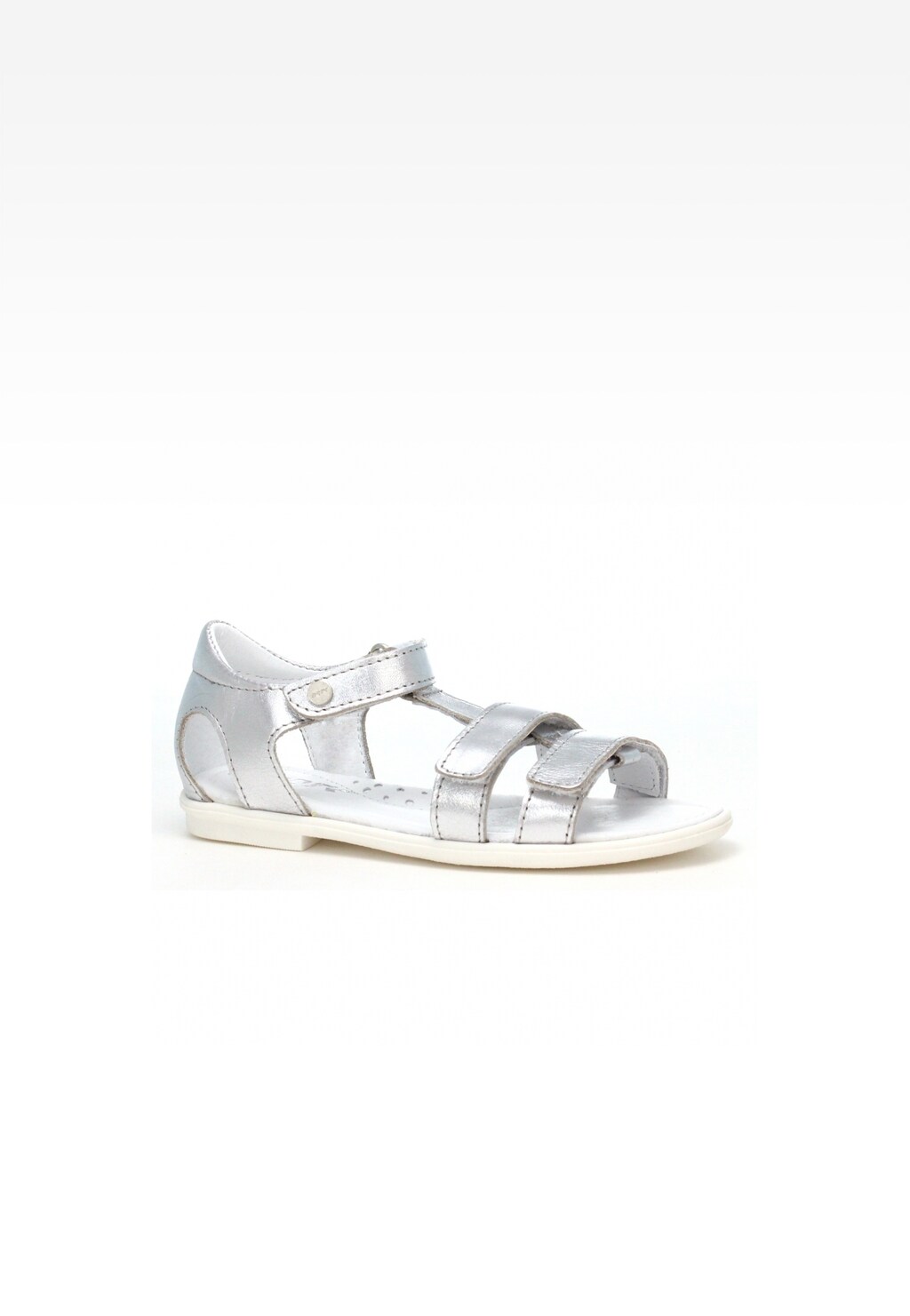 Srebrne sandały dziewczęce Bartek W-76016/SIE z trzema paskami na rzepy, na jasnej podeszwie. Eleganckie i wygodne obuwie letnie dla dziewczynki.