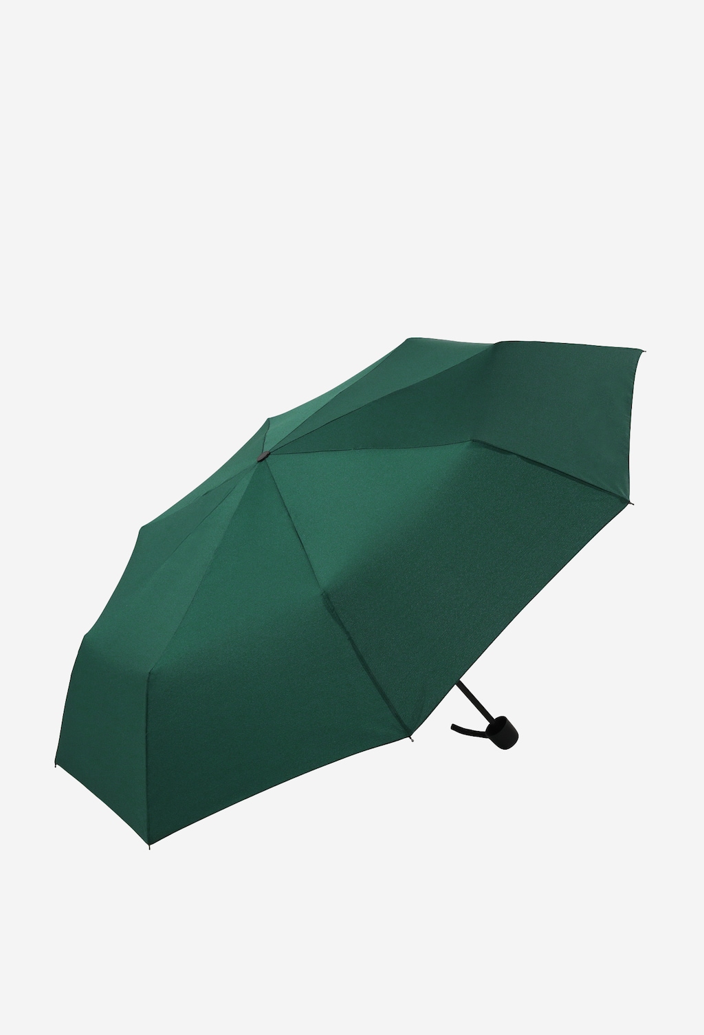 Zielony składany parasol Wojas model 96704-17 o kompaktowych wymiarach z wygodnym mechanizmem automatycznego rozkładania, przedstawiony w stanie częściowo rozłożonym.