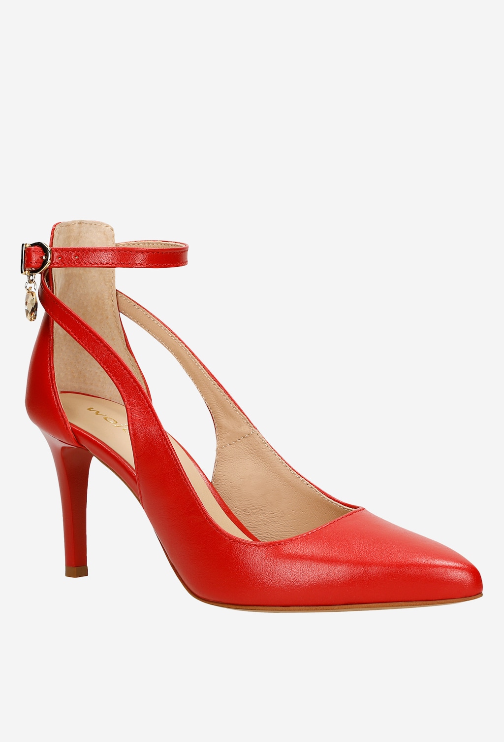 Czerwone szpilki damskie ze skóry licowej 9361-55 Widok 2