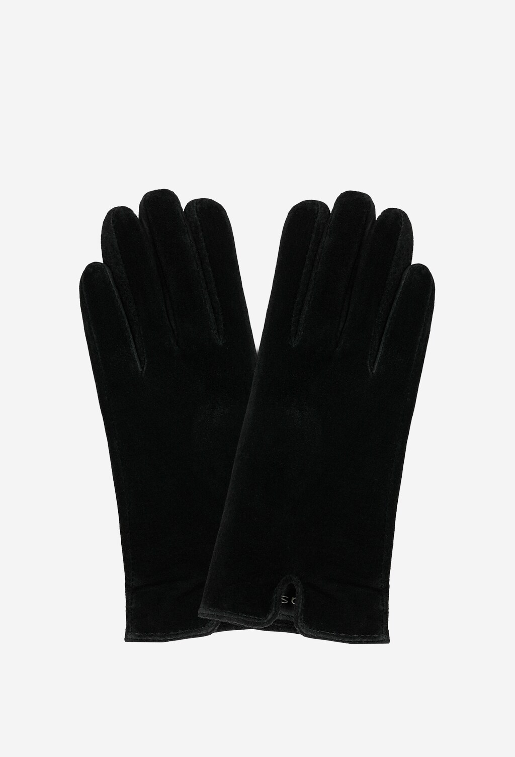 Eleganckie czarne rękawiczki damskie Wojas model 98115-61 wykonane z miękkiej dwoiny welurowej, zapinane na guzik, idealne na chłodniejsze dni.