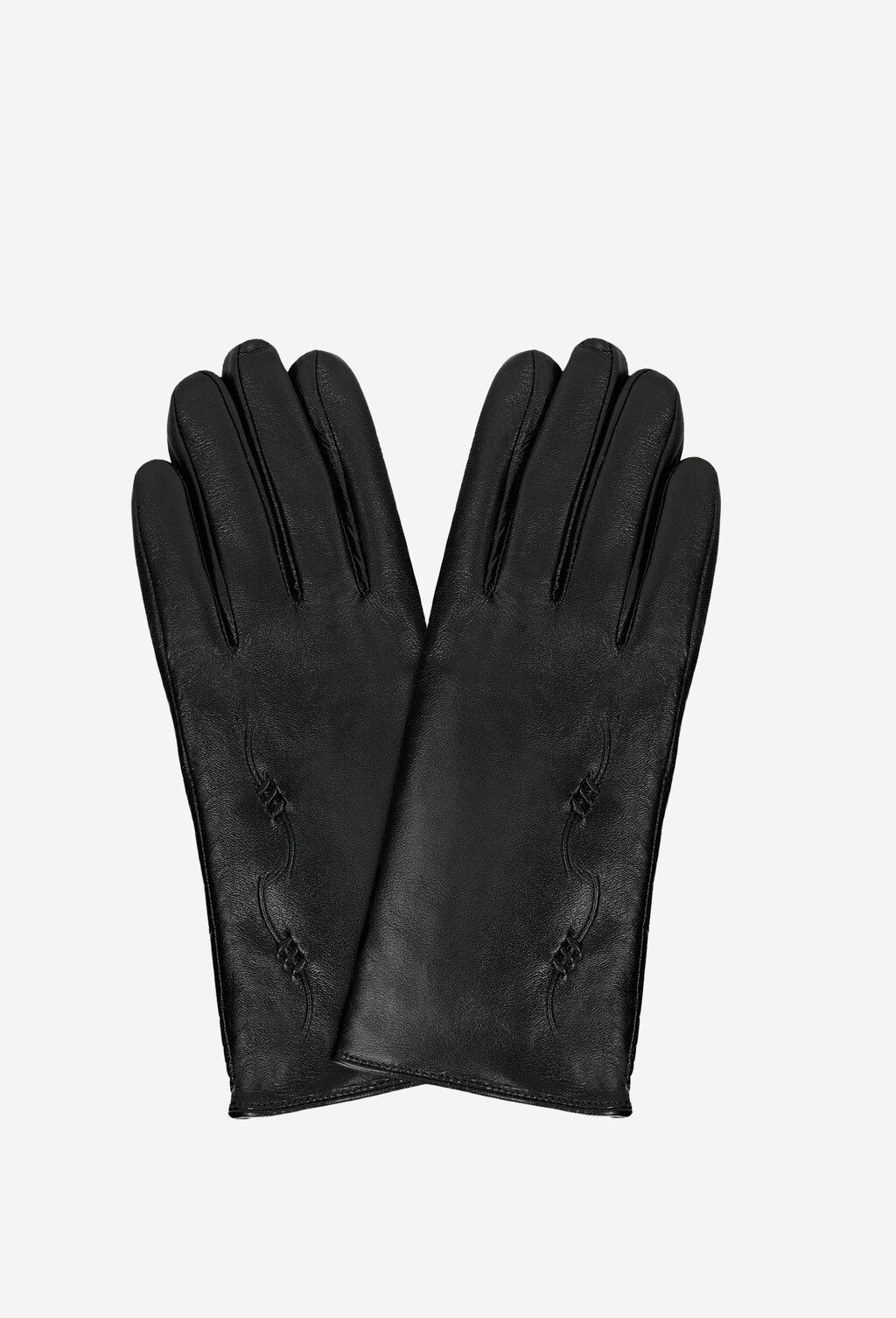 Čierne dámske kožené rukavice s jednoduchým detailom 98119-51 Widok 2