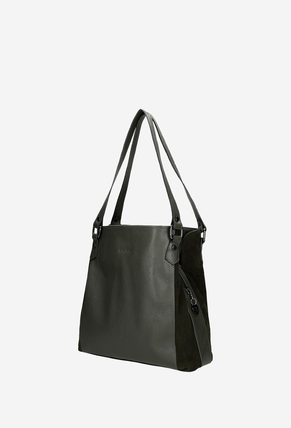 Duża zielona torebka damska ze skóry licowej i weluru 9859-77 Widok 2