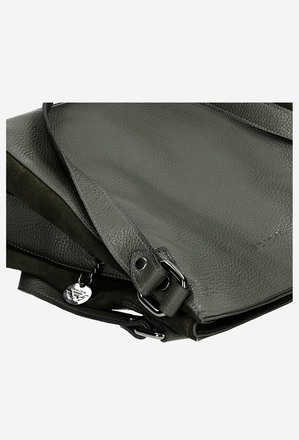 Duża zielona torebka damska ze skóry licowej i weluru 9859-77 Widok 6