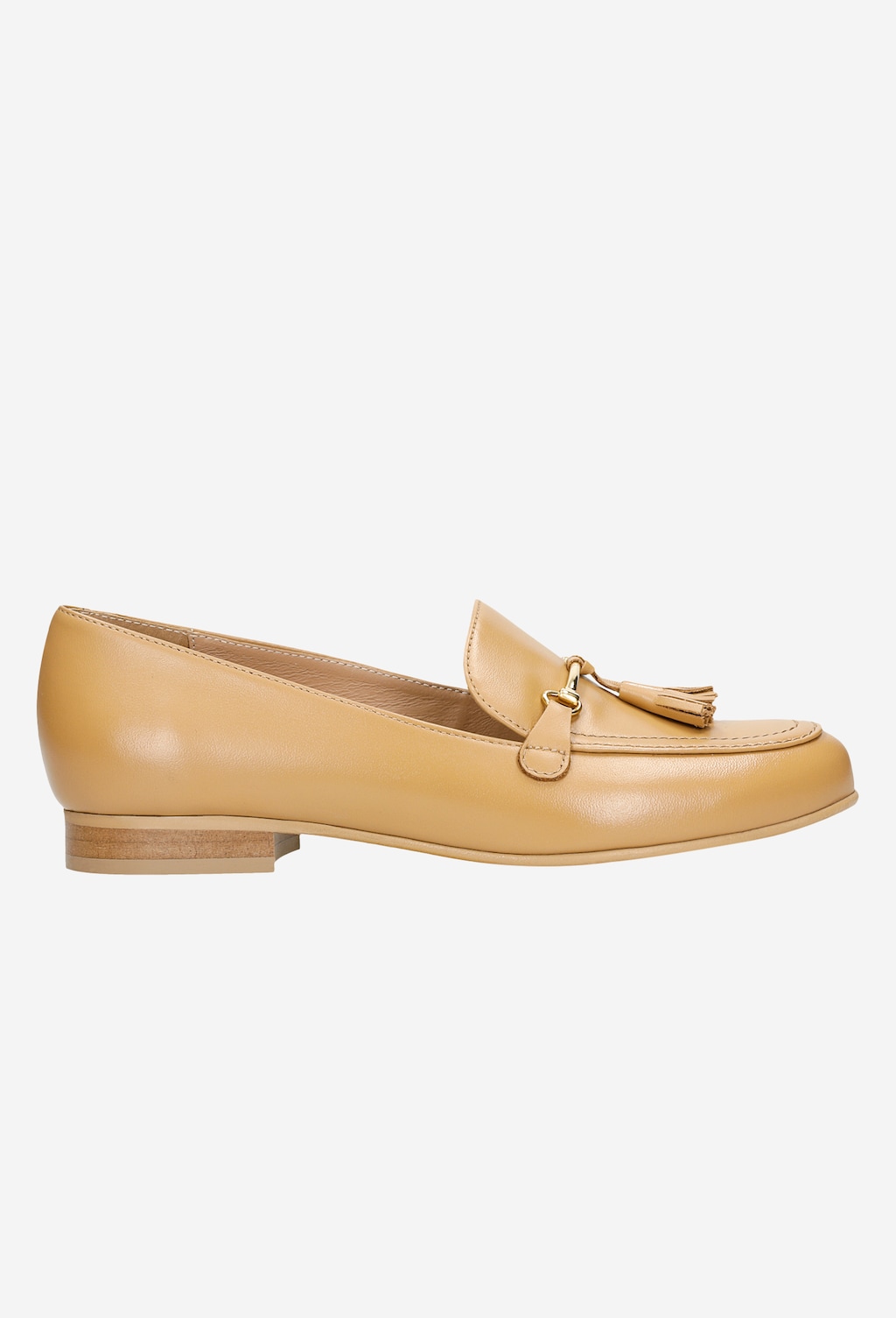 Beżowe mokasyny damskie ze skóry licowej 46075-54 Widok 2