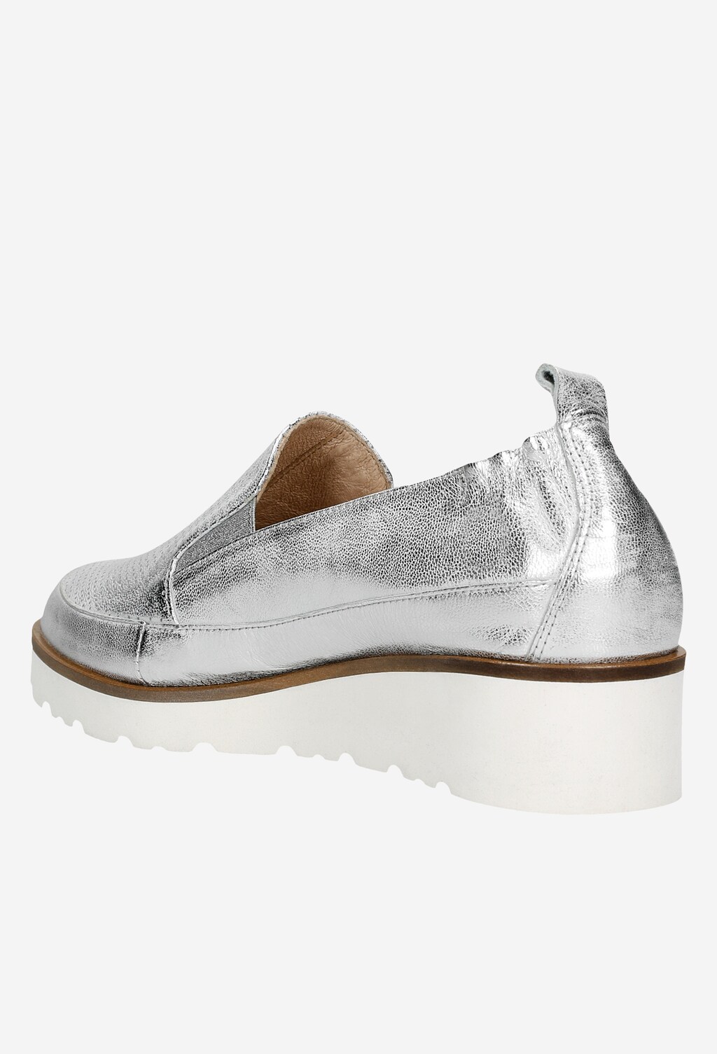 Srebrne loafersy damskie na białej podeszwie 46008-59 Widok 4