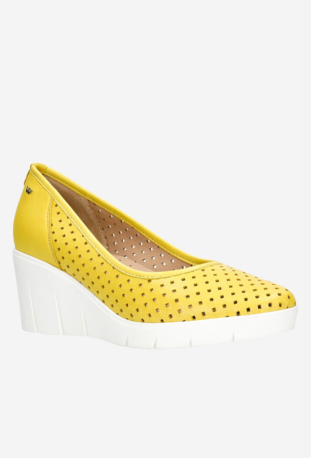 Žlté dámske lodičky z lícovej kože a s klinovým podpätkom 46082-58 Widok 3