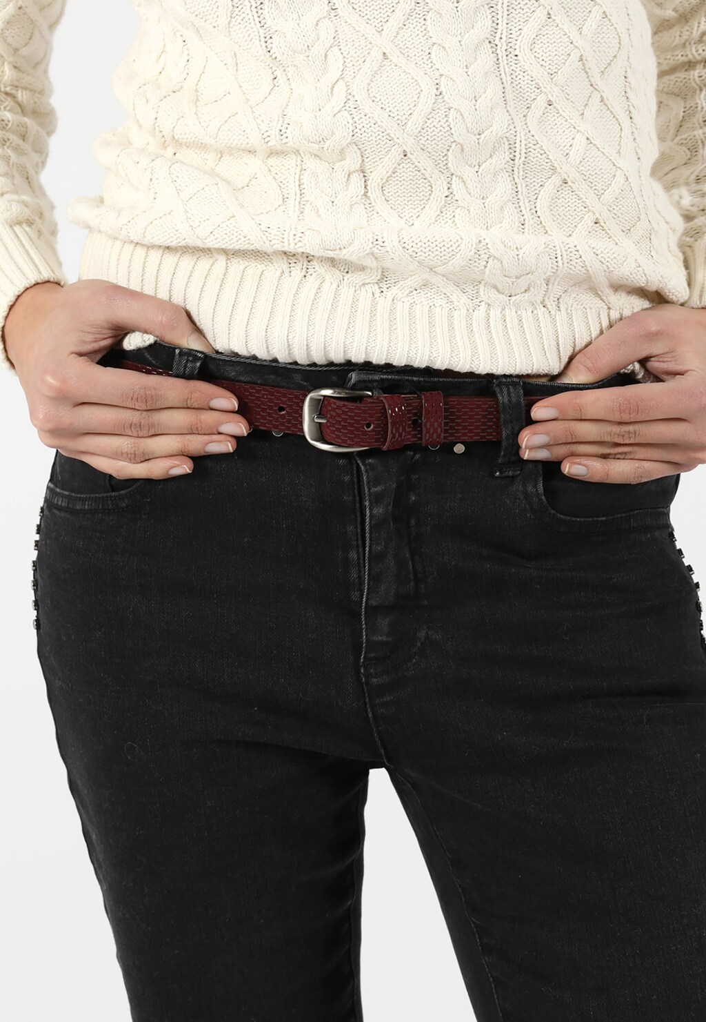 Zaujímavý dámsky opasok z fóliovanej lícovej kože 93041-55 Widok 1