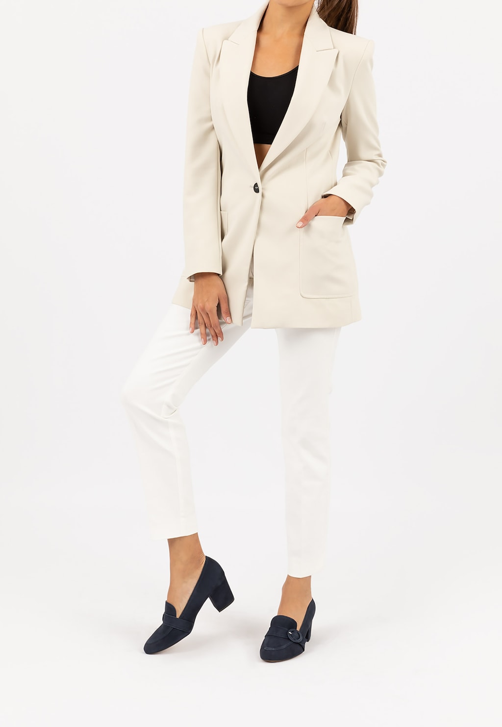 Granatowe welurowe mokasyny damskie na słupku 46056-66 Widok 1