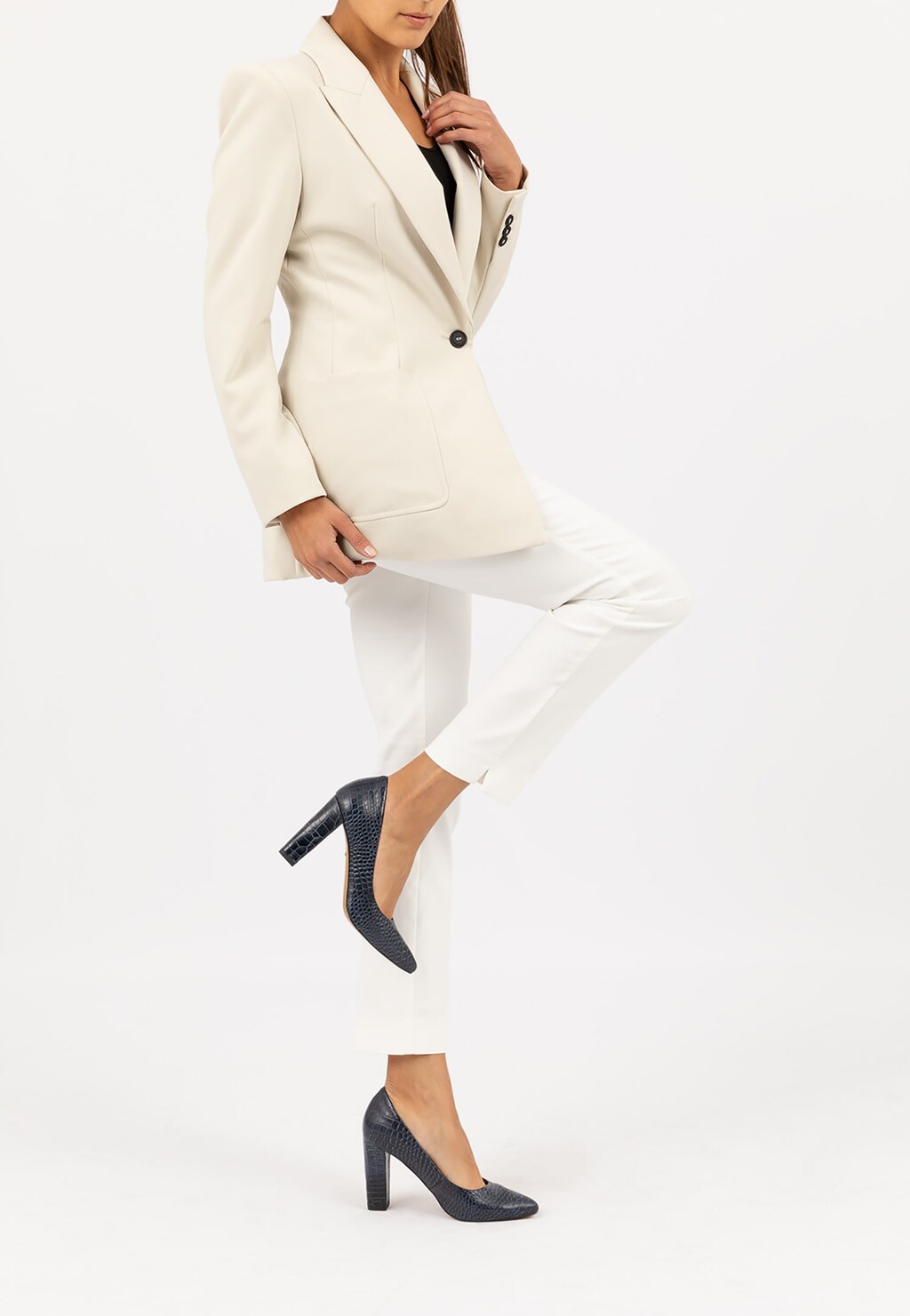 Tmavomodré luxusné lodičky na vysokom hrubom podpätku 35042-56 Widok 1