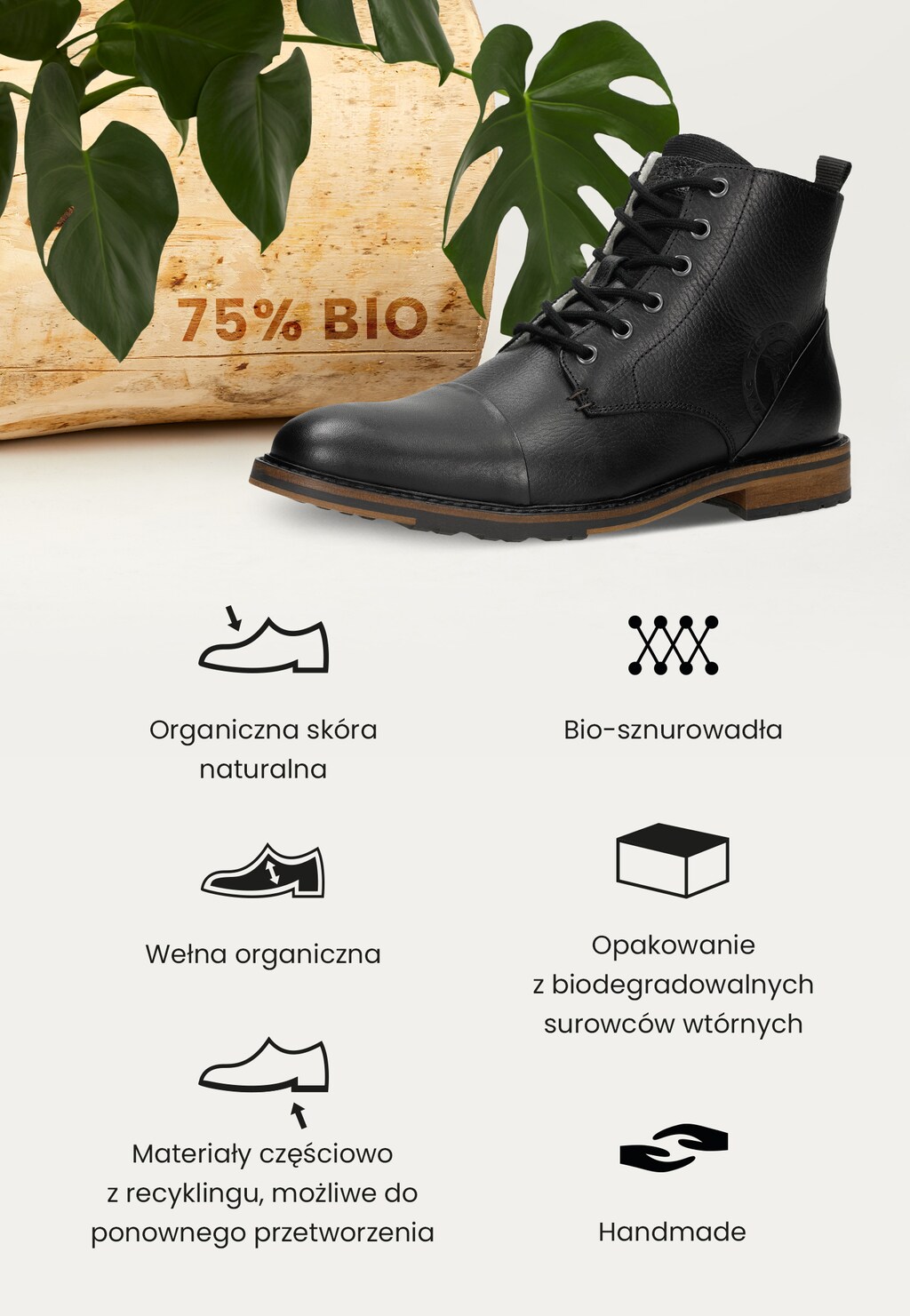 Czarne trzewiki męskie z linii ECO 24023-51 Widok 1