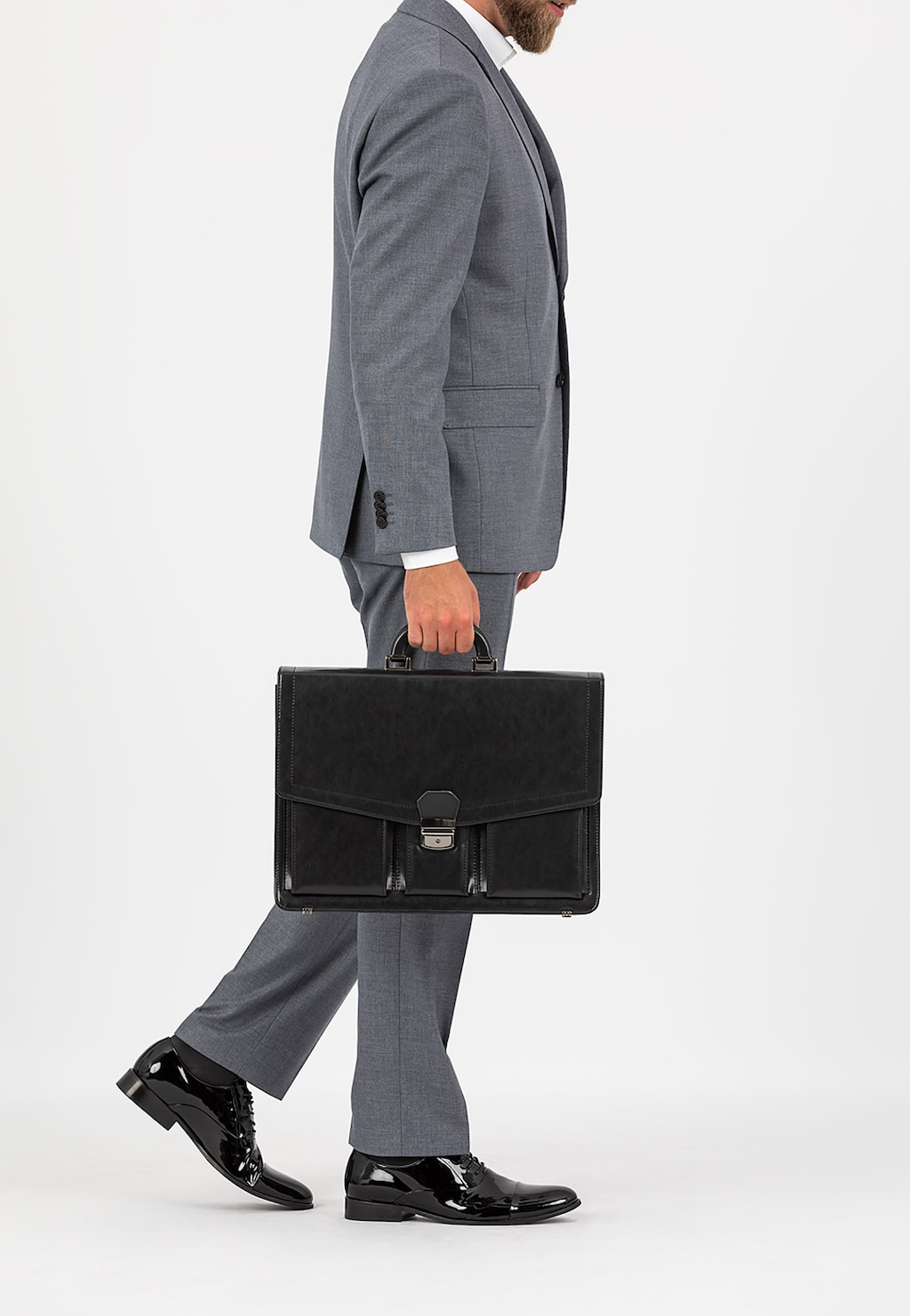 Pánska kožená aktovka vyrobená z čiernej kože 5878-51 Widok 1