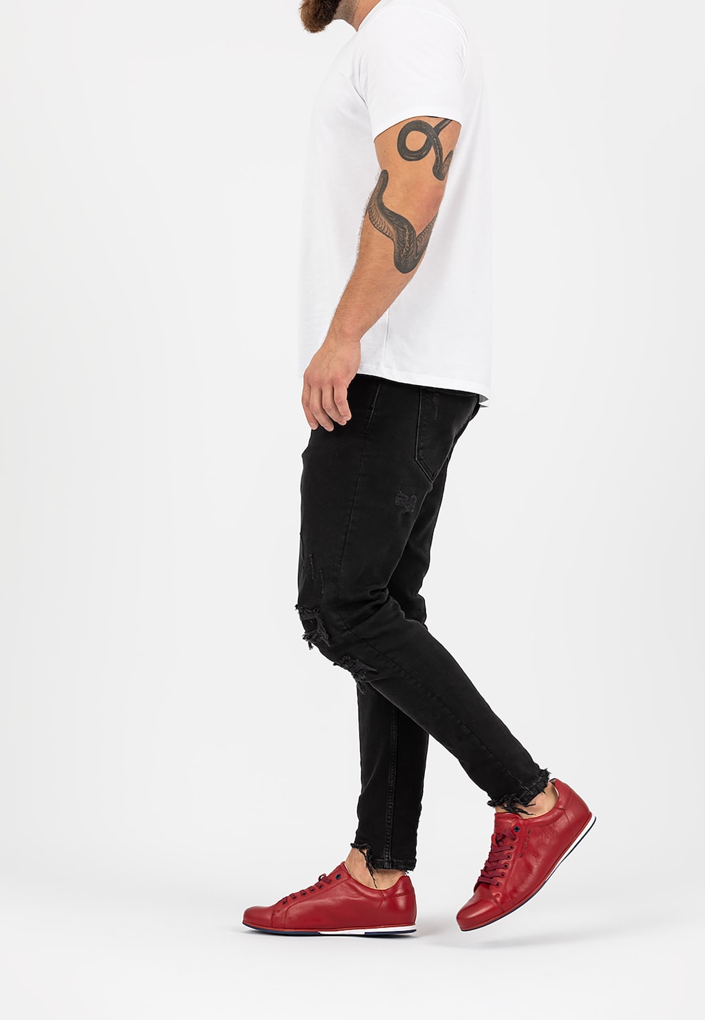 Czerwone Sznurowane Półbuty Męskie na Płaskie Podeszwie 8071-55 Widok 1