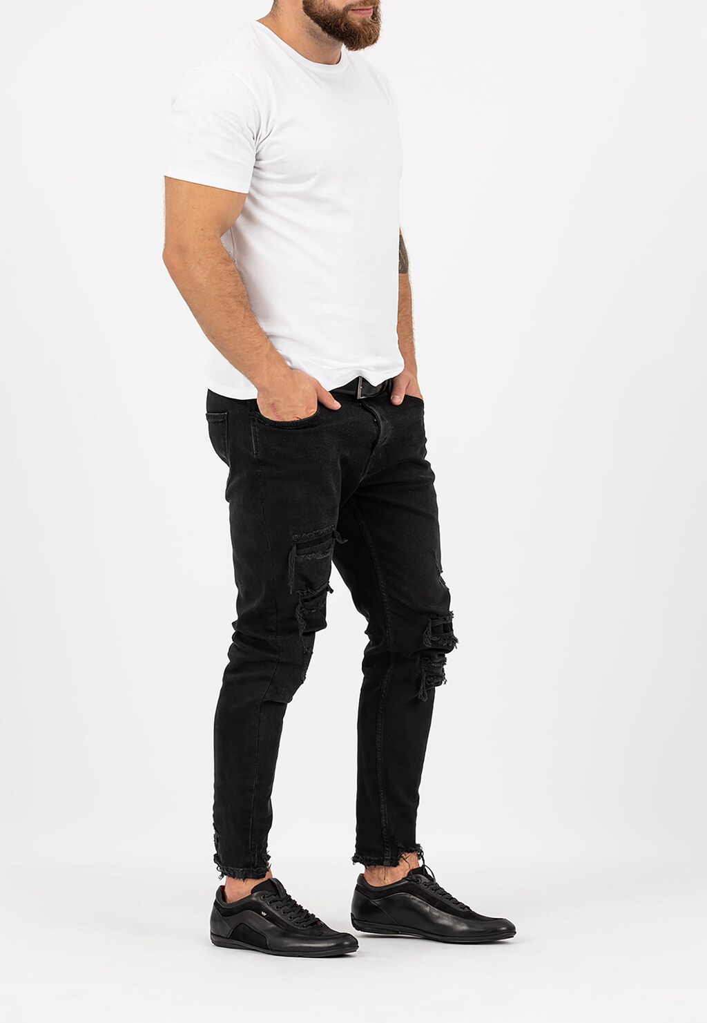 Stylové černé pánské letní boty z přírodní kůže 9014-71 Widok 1