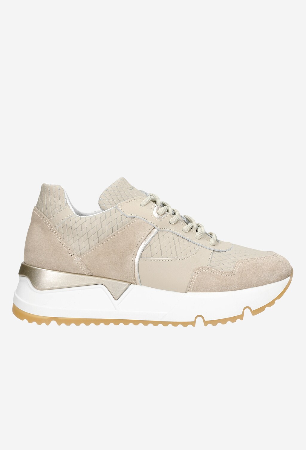 Beżowe sneakersy ze złotym akcentem na podeszwie 46096-74 Widok 2