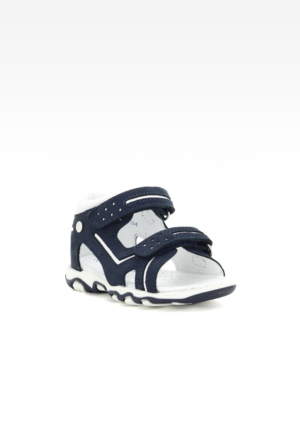 Granatowe sandały dziecięce Bartek W-71825/318 dla chłopców z podwójnymi rzepami, białą wkładką i podeszwą z charakterystycznym wzorem. Widok z przodu.