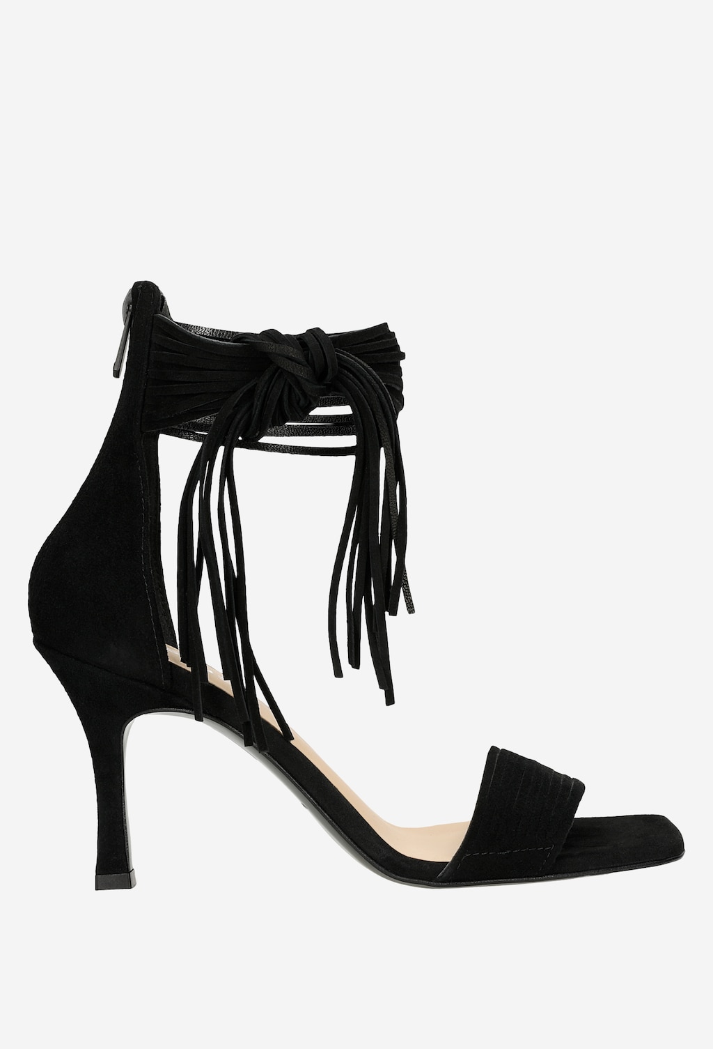 Czarne sandały na szpilce z frędzlami 76039-61 Widok 1