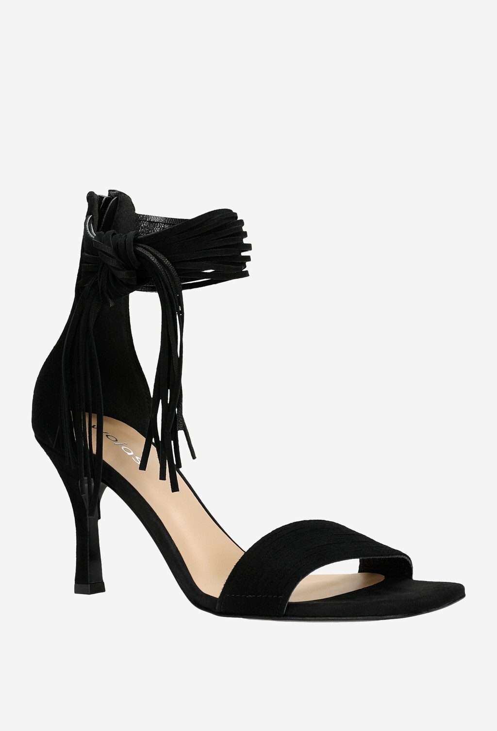 Czarne sandały na szpilce z frędzlami 76039-61 Widok 2