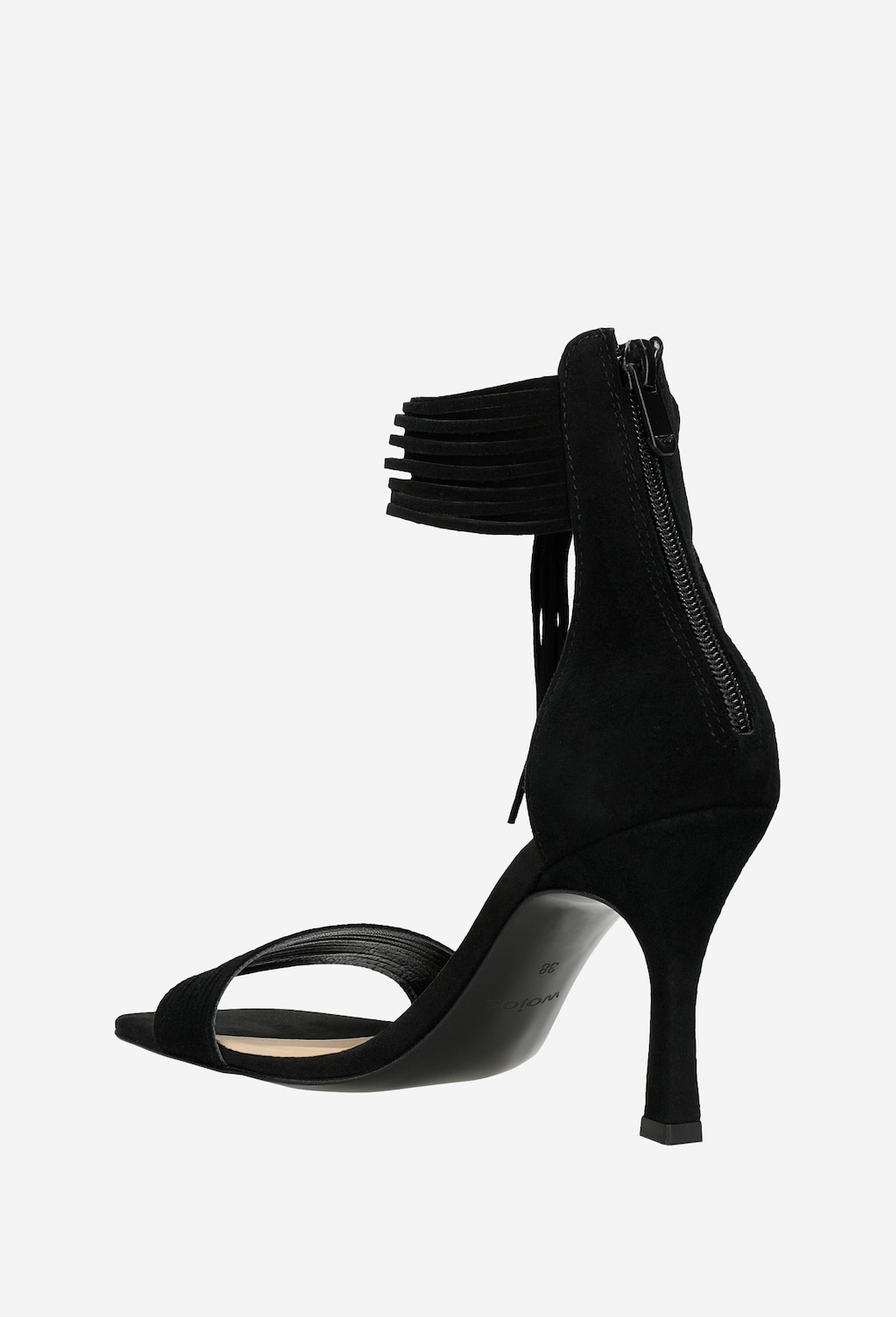 Czarne sandały na szpilce z frędzlami 76039-61 Widok 3