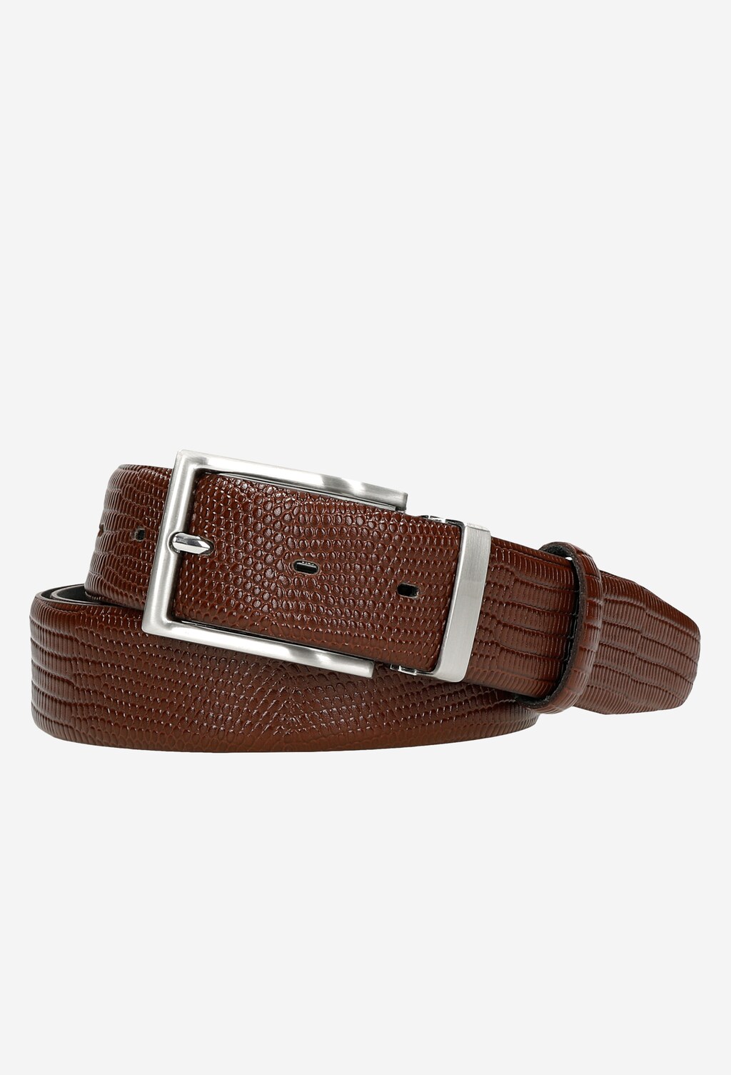 Hnedý štruktúrovaný pánsky opasok z lícovej kože 93052-52 Widok 1
