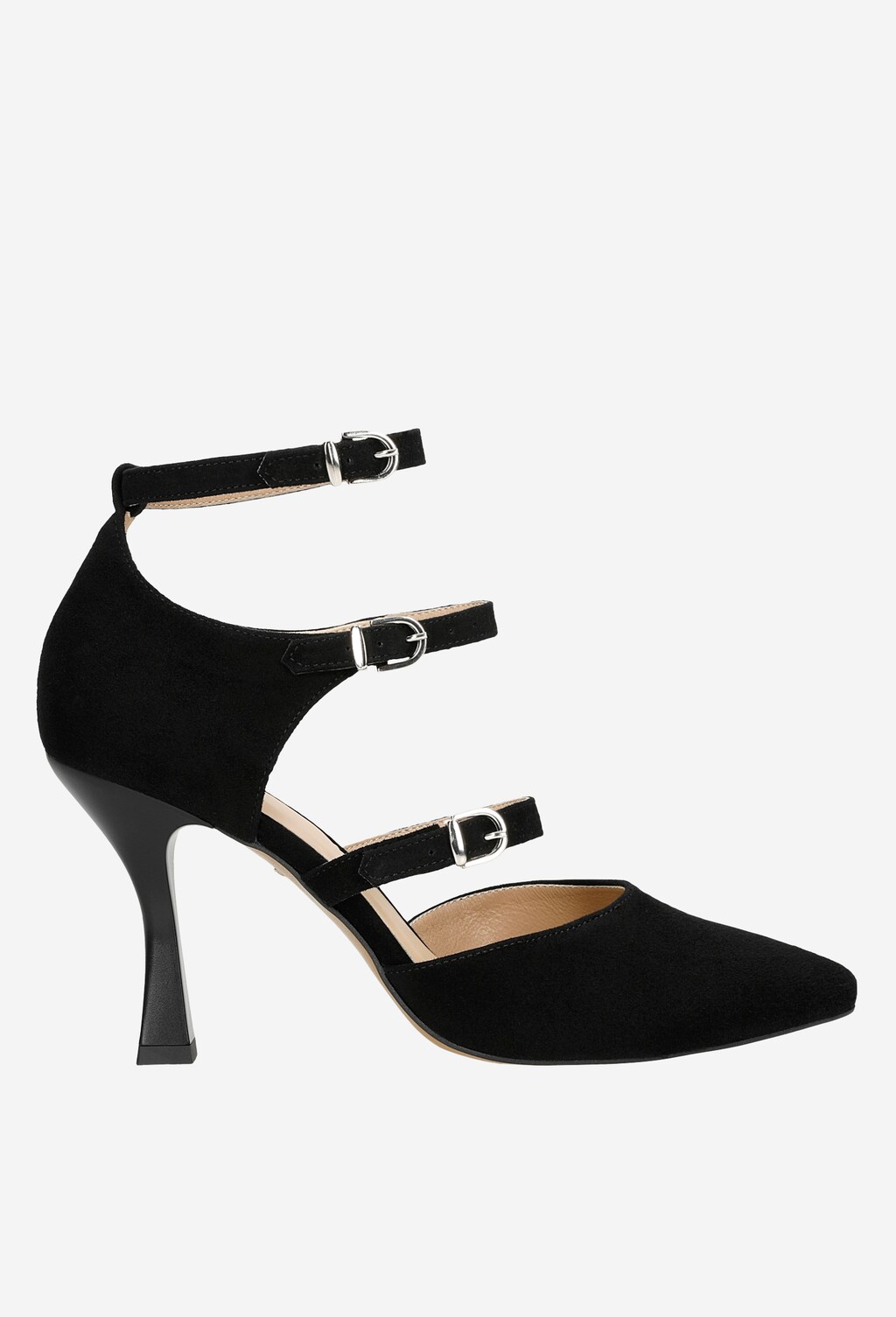 Welurowe czółenka damskie z trzema klamrami 35081-61 Widok 2