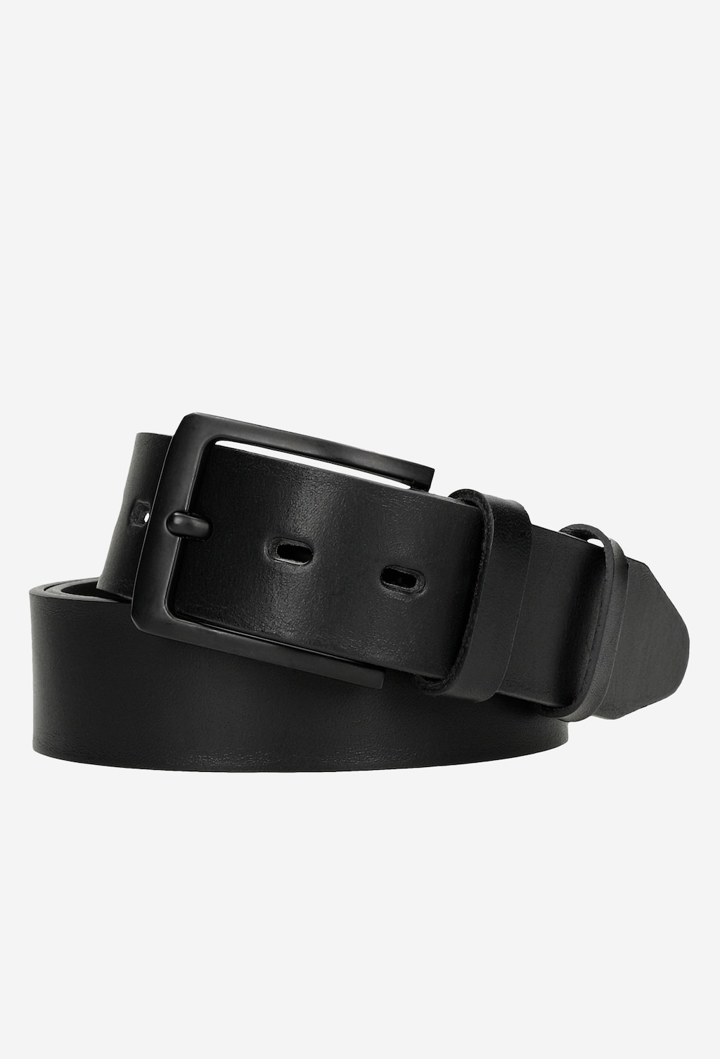 Elegancki czarny pasek męski Wojas model 93047-51 z metalową klamrą, wykonany ze skóry, zwinięty w stylową formę ukazującą zapięcie i strukturę materiału.