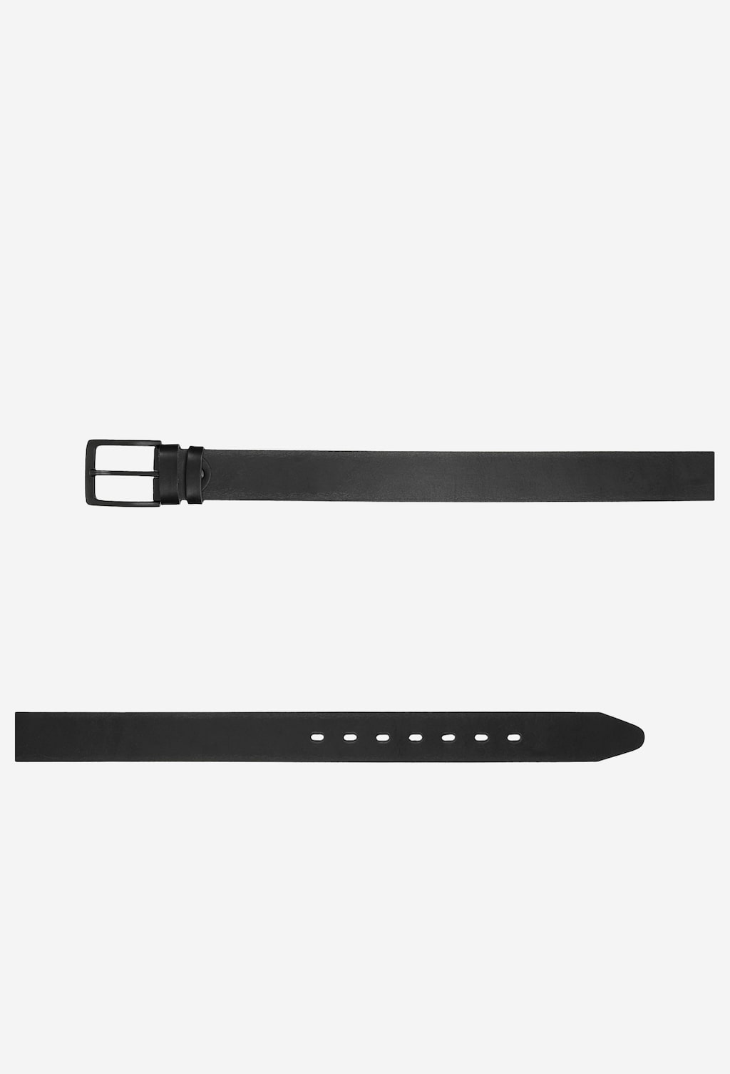 Elegancki czarny pasek męski Wojas model 93047-51 z metalową klamrą, widoczny z dwóch perspektyw ukazujących pełną długość oraz szczegóły wykończenia.