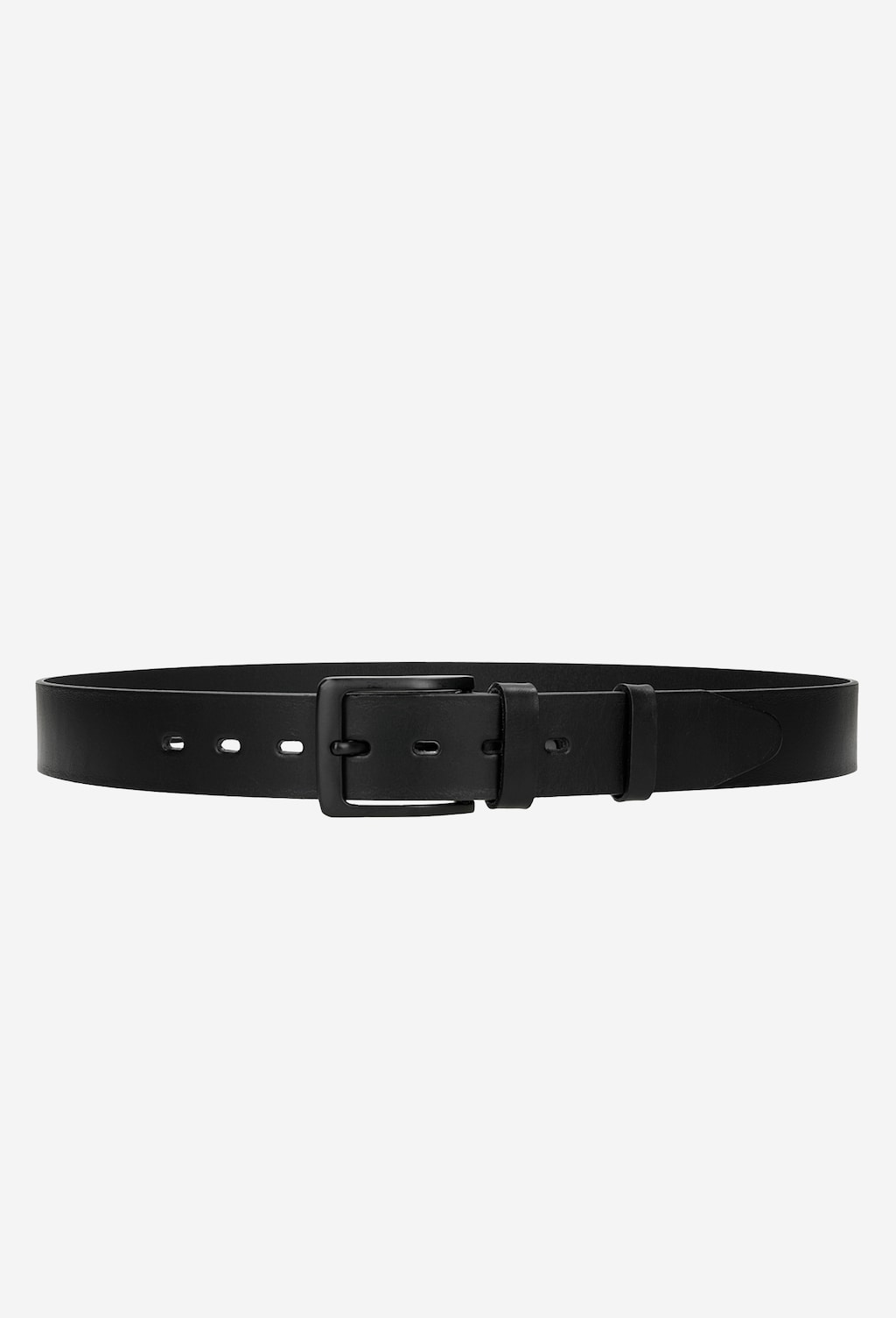 Elegancki czarny pasek męski Wojas model 93047-51 z ciemną klamrą, wykonany ze skóry, z widocznymi otworami do regulacji długości.