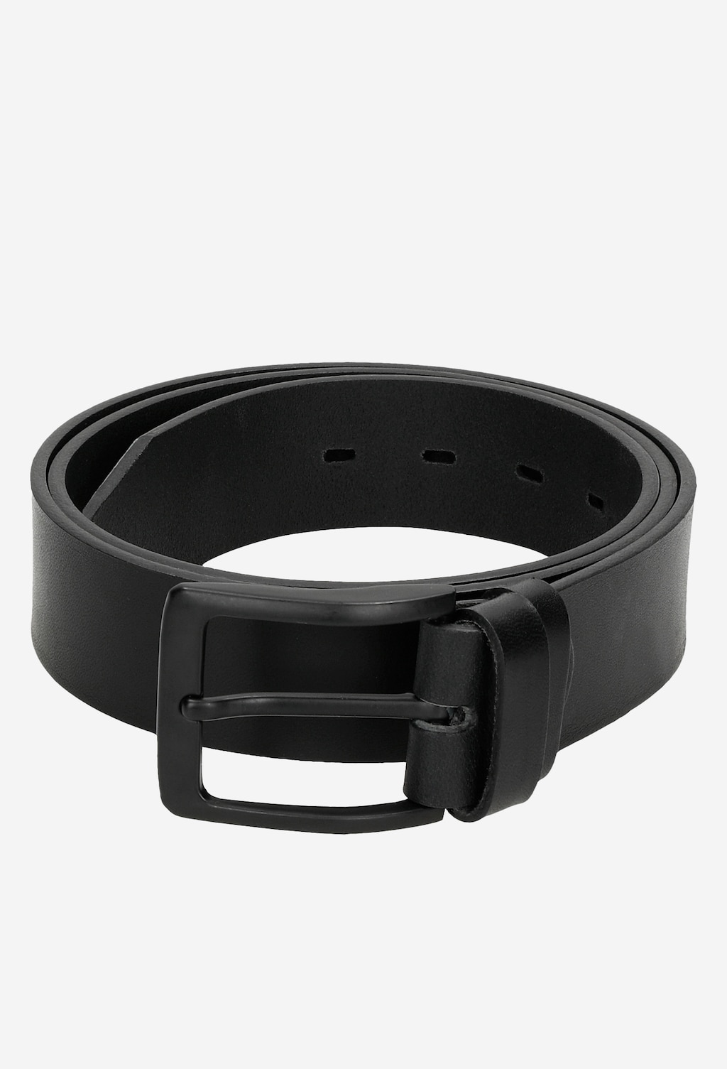 Elegancki czarny pasek męski Wojas model 93047-51 z klasyczną klamrą, wykonany ze skóry, z widocznymi otworami do regulacji długości.