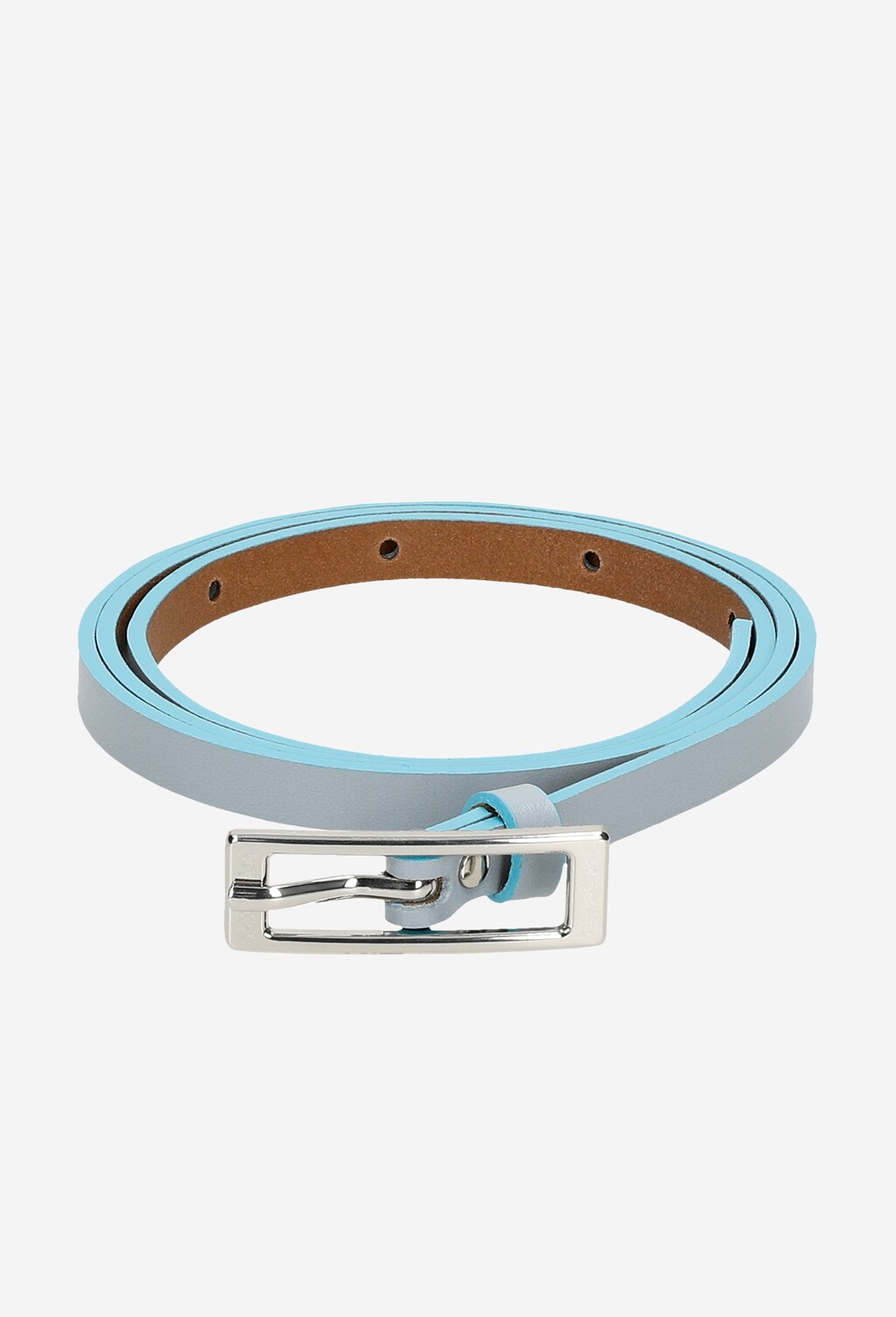 Niebieski skórzany pasek damski ze srebrną klamrą 93044-56 Widok 6