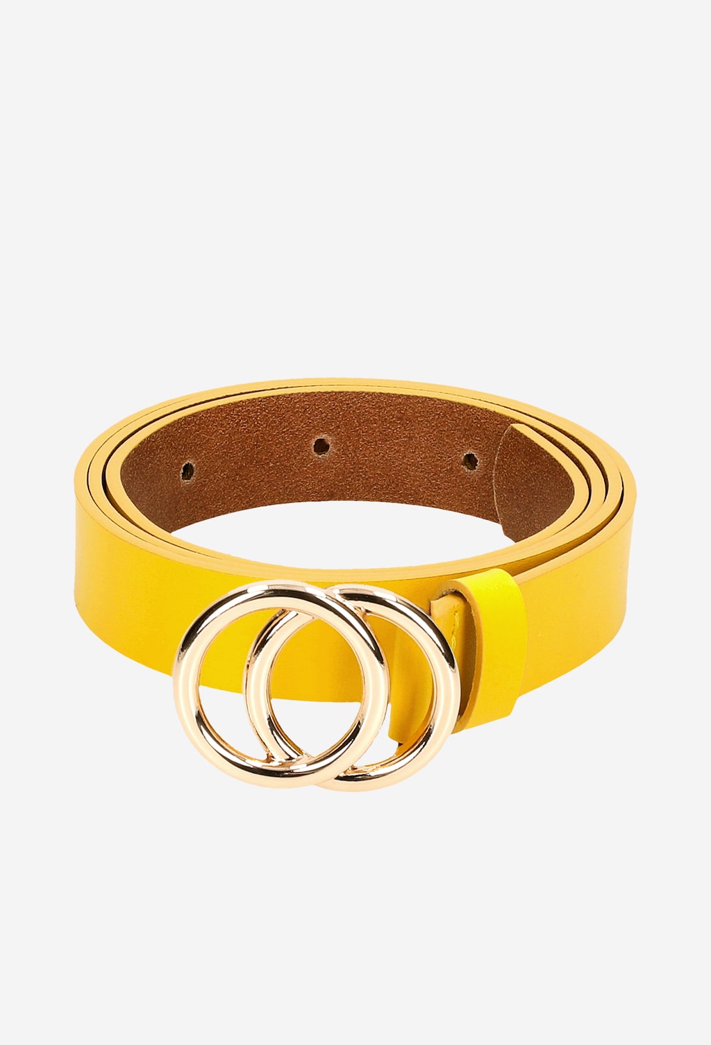 Żółty pasek damski ze złotą okrągłą klamrą 93045-58 Widok 5