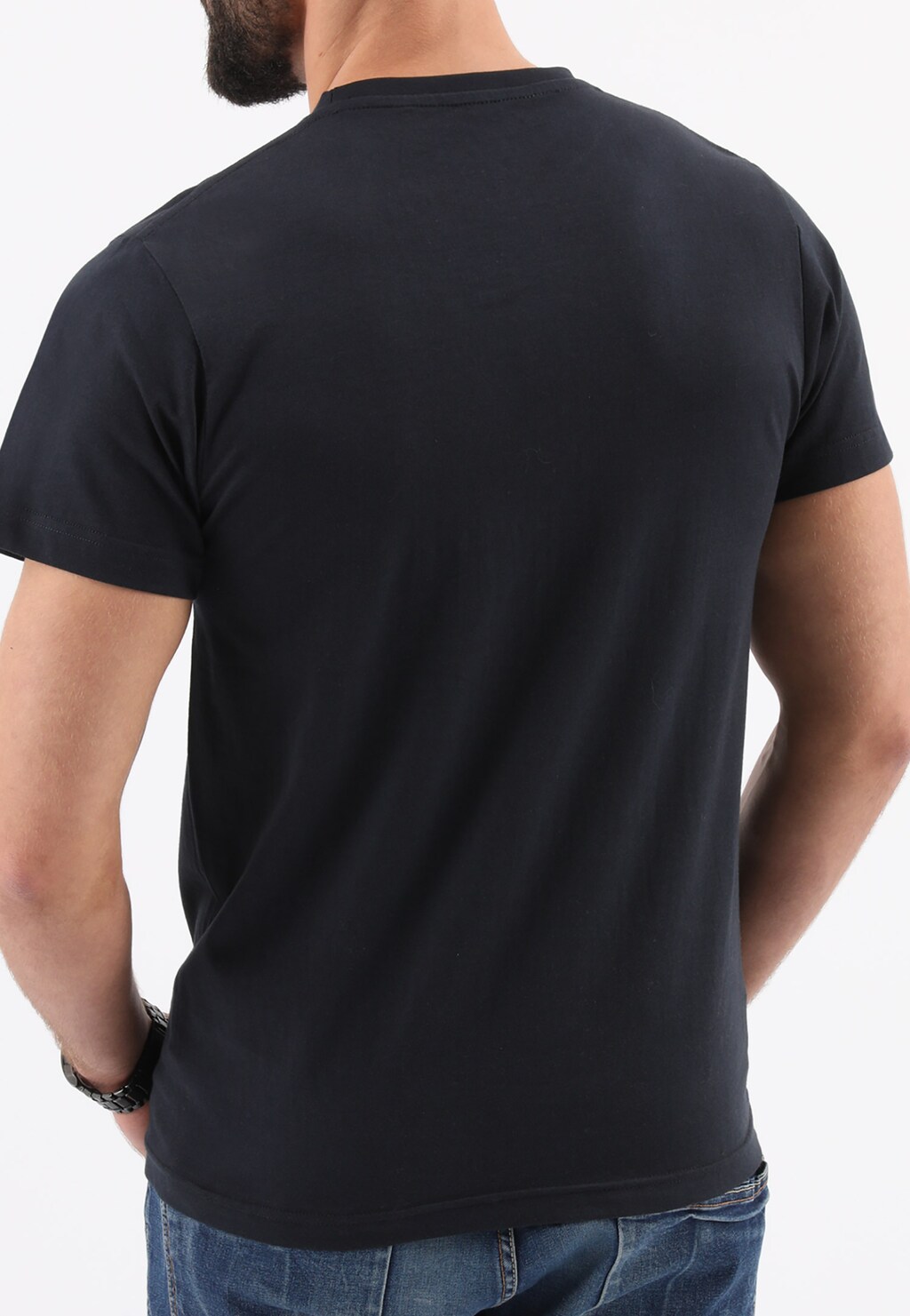 Granatowa bawełniana koszulka męska 9801086 Widok 2