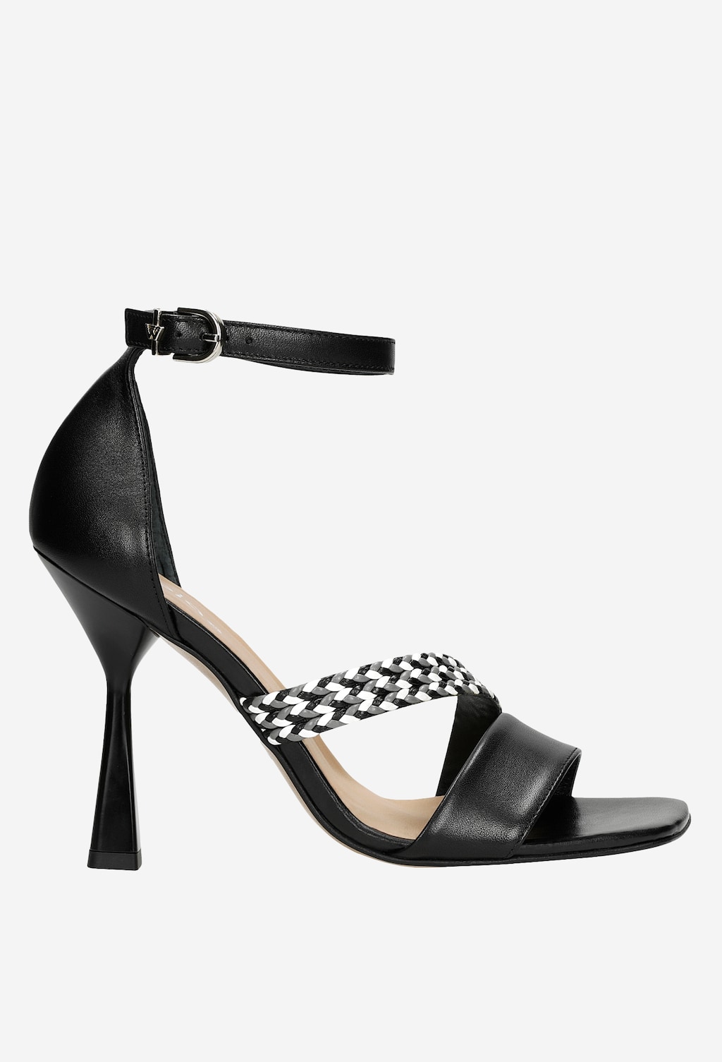 Czarne sandały damskie na szpilce z ozdobnym plecionym paskiem 76090-51 Widok 2