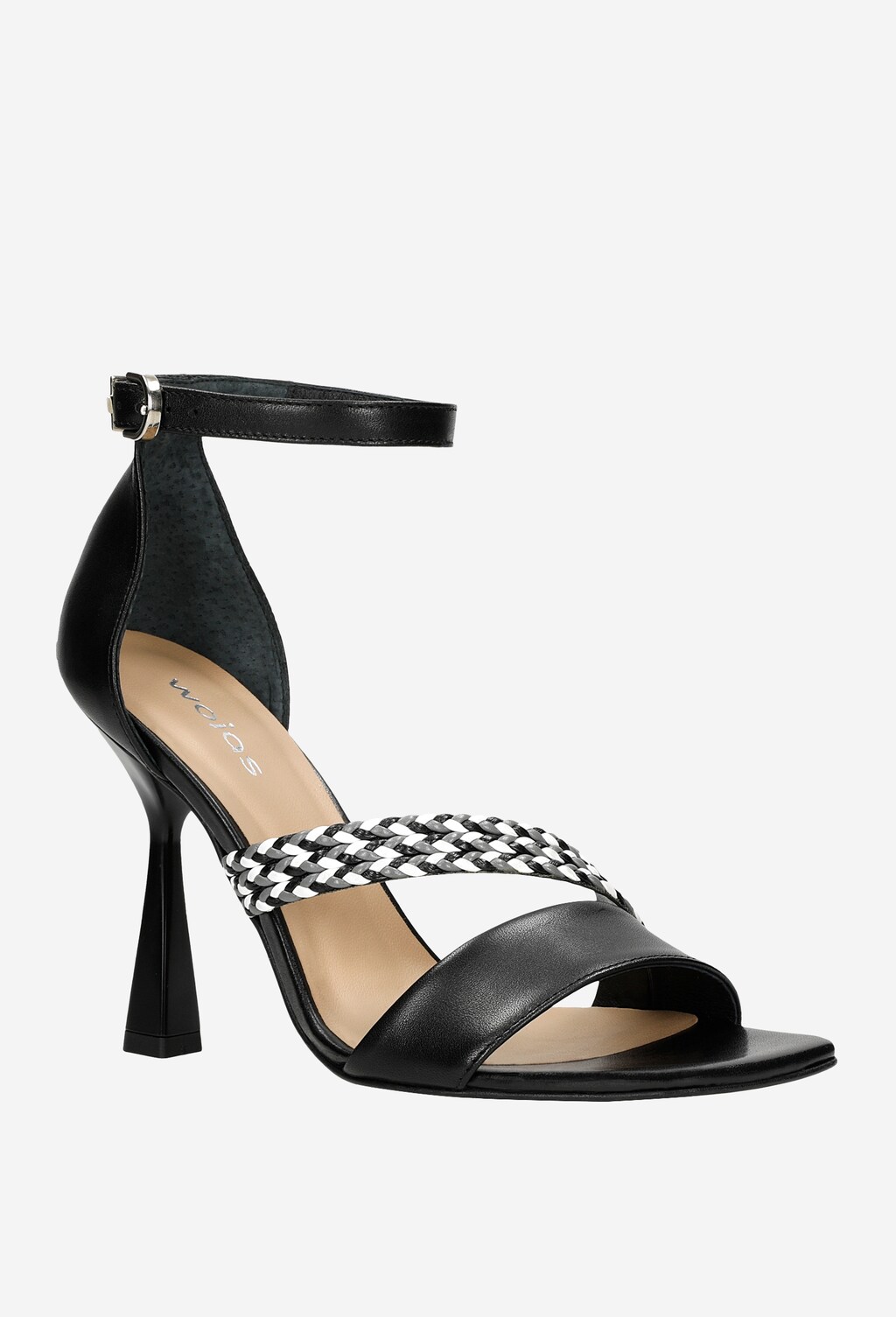 Czarne sandały damskie na szpilce z ozdobnym plecionym paskiem 76090-51 Widok 3