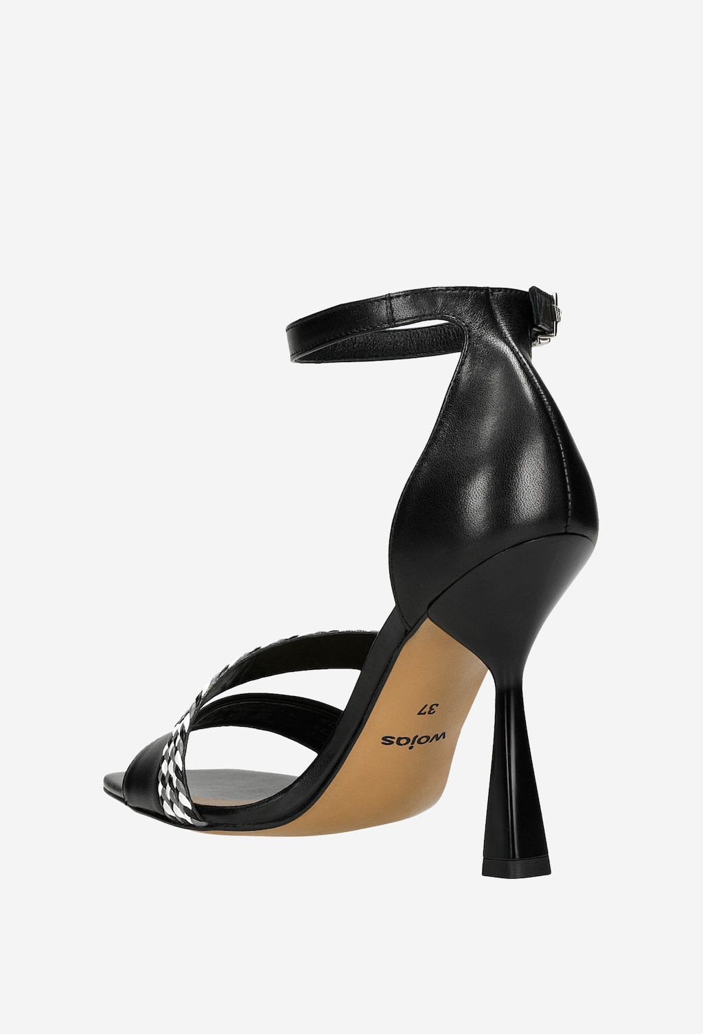 Czarne sandały damskie na szpilce z ozdobnym plecionym paskiem 76090-51 Widok 4