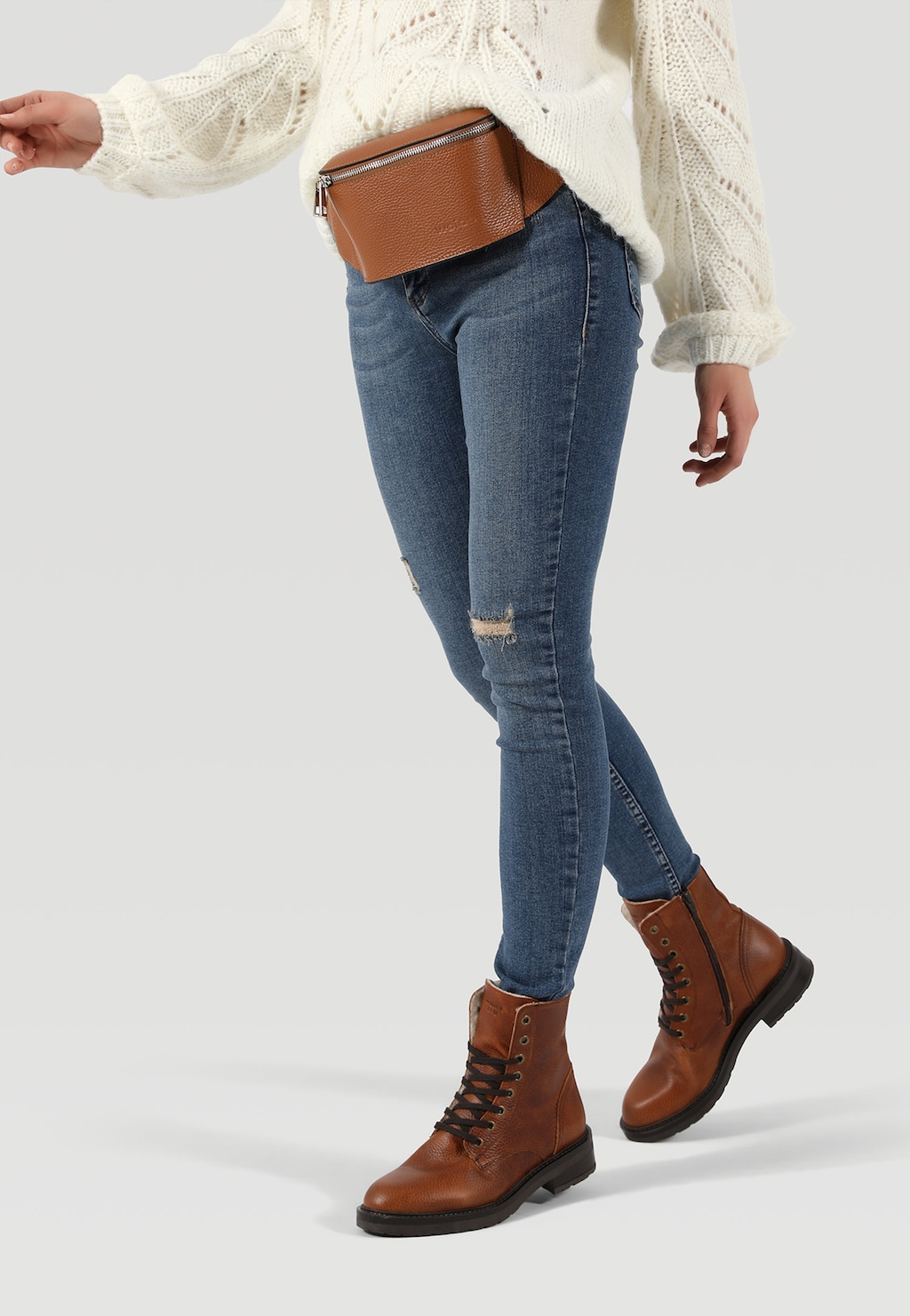 Členkové čižmy so šnurovaním z hnedej kože  64034-53 Widok 7