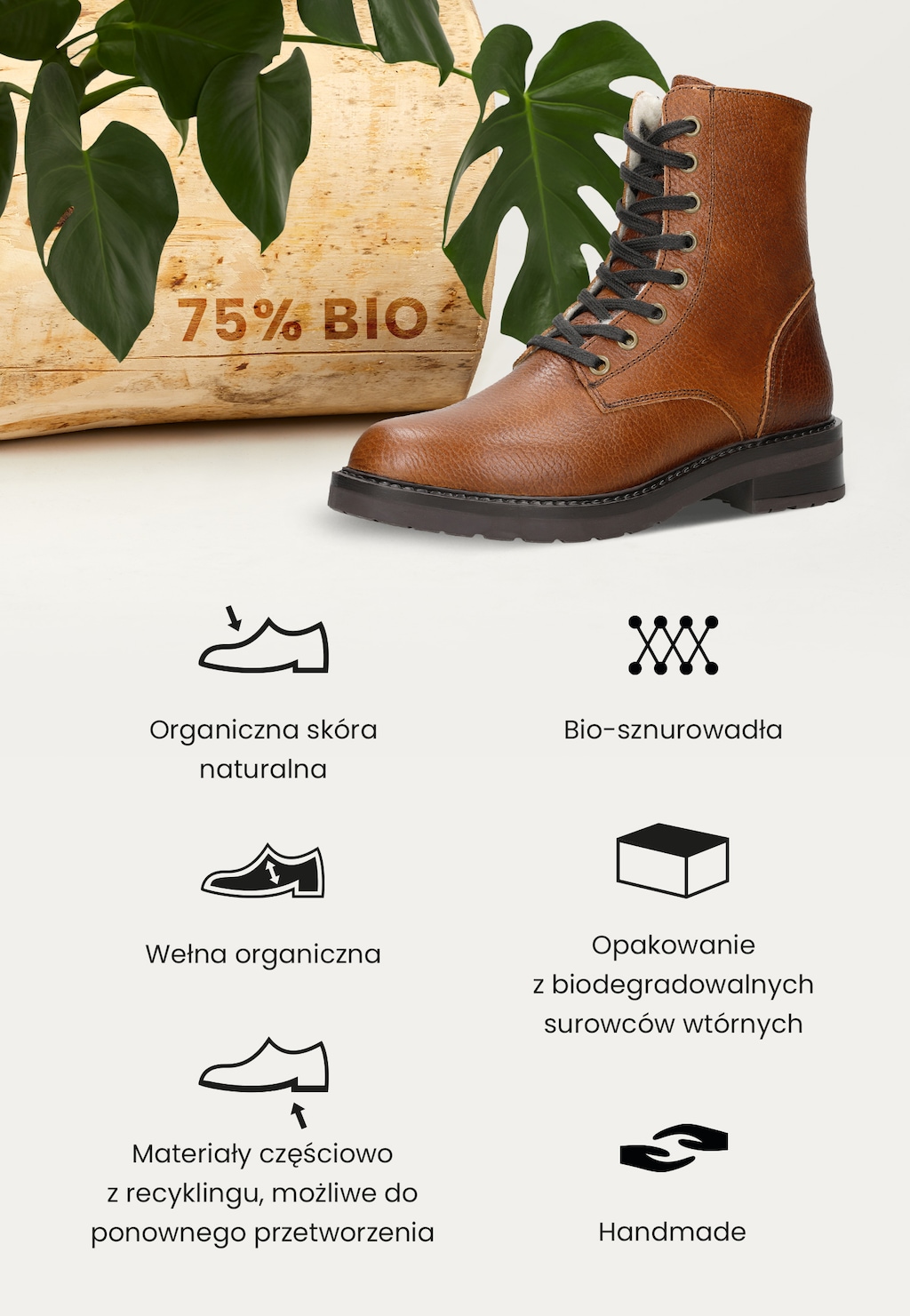 Členkové čižmy so šnurovaním z hnedej kože  64034-53 Widok 1