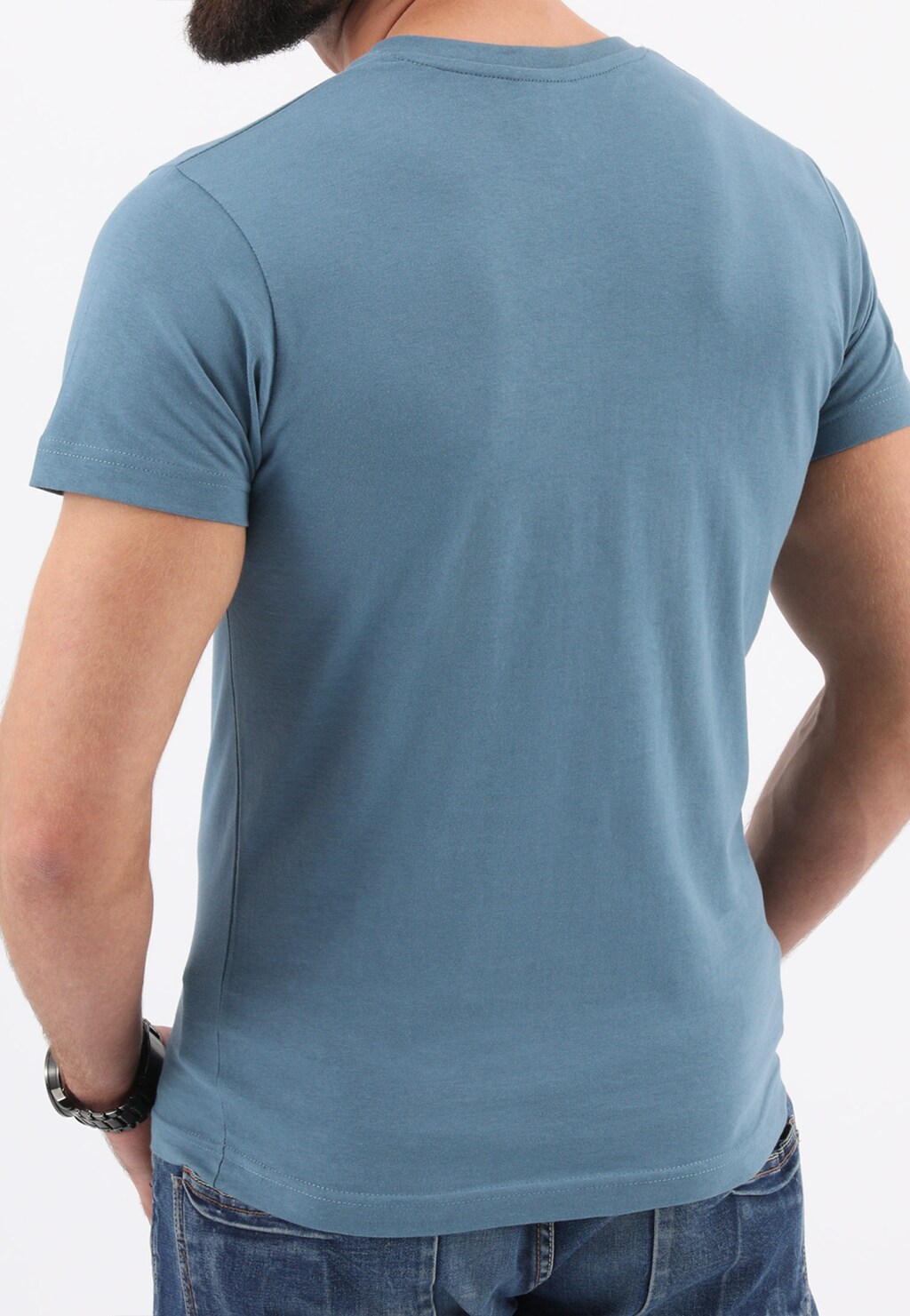 Niebieska koszulka męska z dekoltem w serek 98009-87 Widok 2