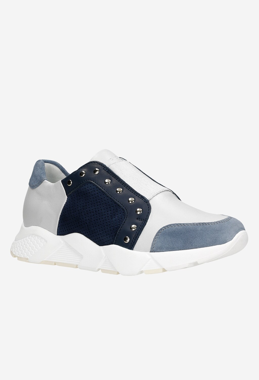 Wsuwane sneakersy damskie w kolorze niebiesko-srebrnym z nitami 46090-86 Widok 3