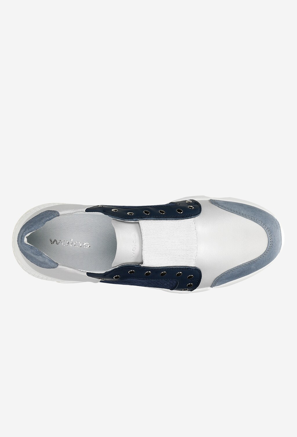 Wsuwane sneakersy damskie w kolorze niebiesko-srebrnym z nitami 46090-86 Widok 5