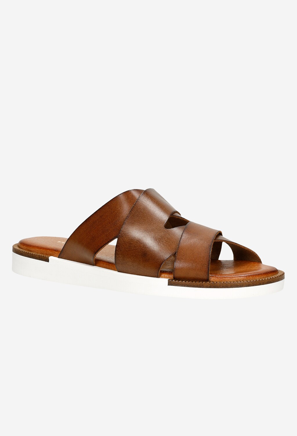 Hnědé kožené dámské žabky s bílou podrážkou  74044-52 Widok 3