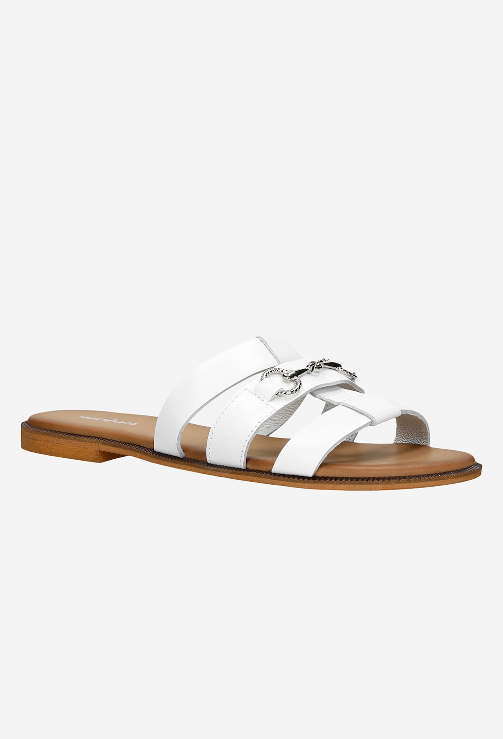 Bílé kožené dámské žabky se stříbrnou ozdobou 74043-59 Widok 3