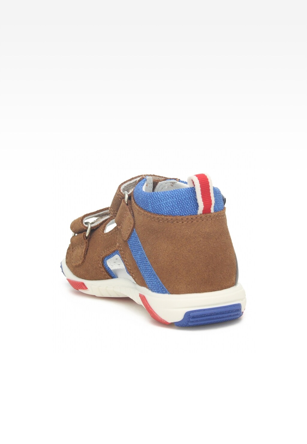 Brązowo-niebieskie sandały Bartek model 71188-0002 dla chłopców, z rzepem do zapinania, trójkolorowymi akcentami i wygodną podeszwą, widok z boku.