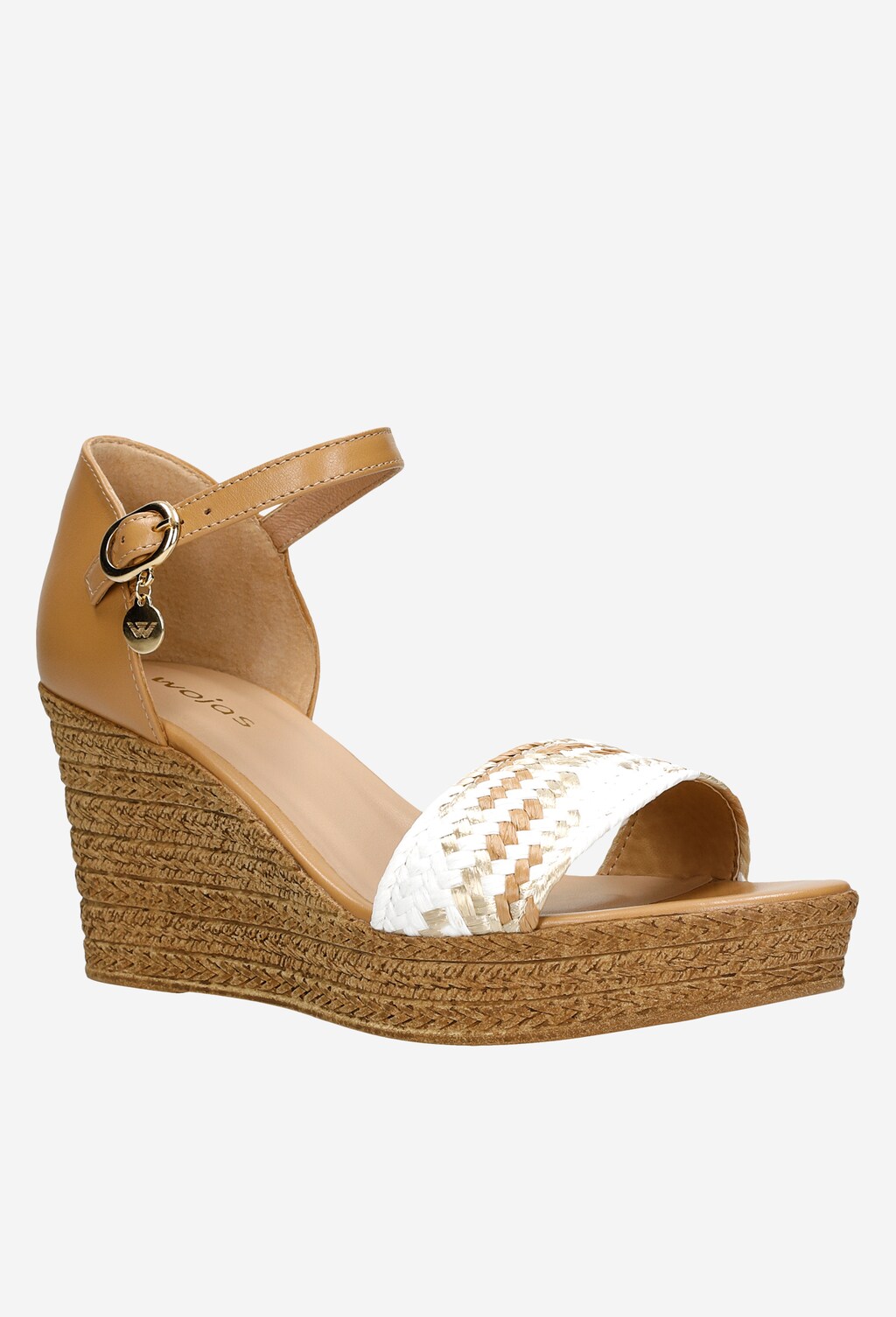 Elegantní béžové kožené dámské sandály na klínku 76084-84 Widok 3