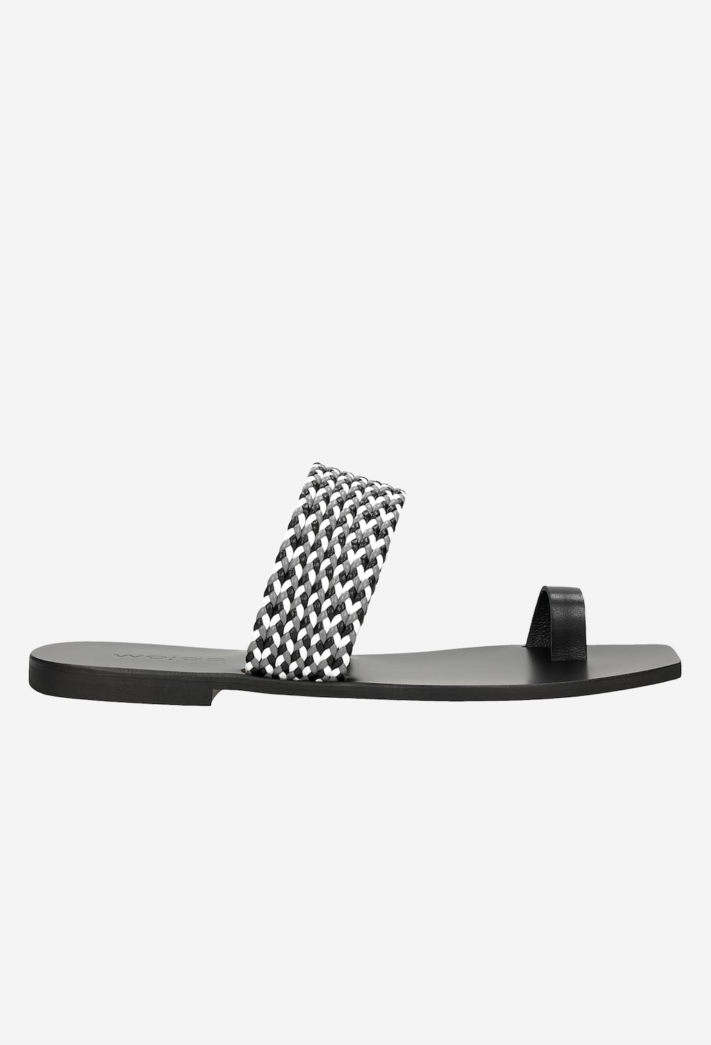 Czarne klapki damskie z  ozdobnym plecionym paskiem 74039-51 Widok 2