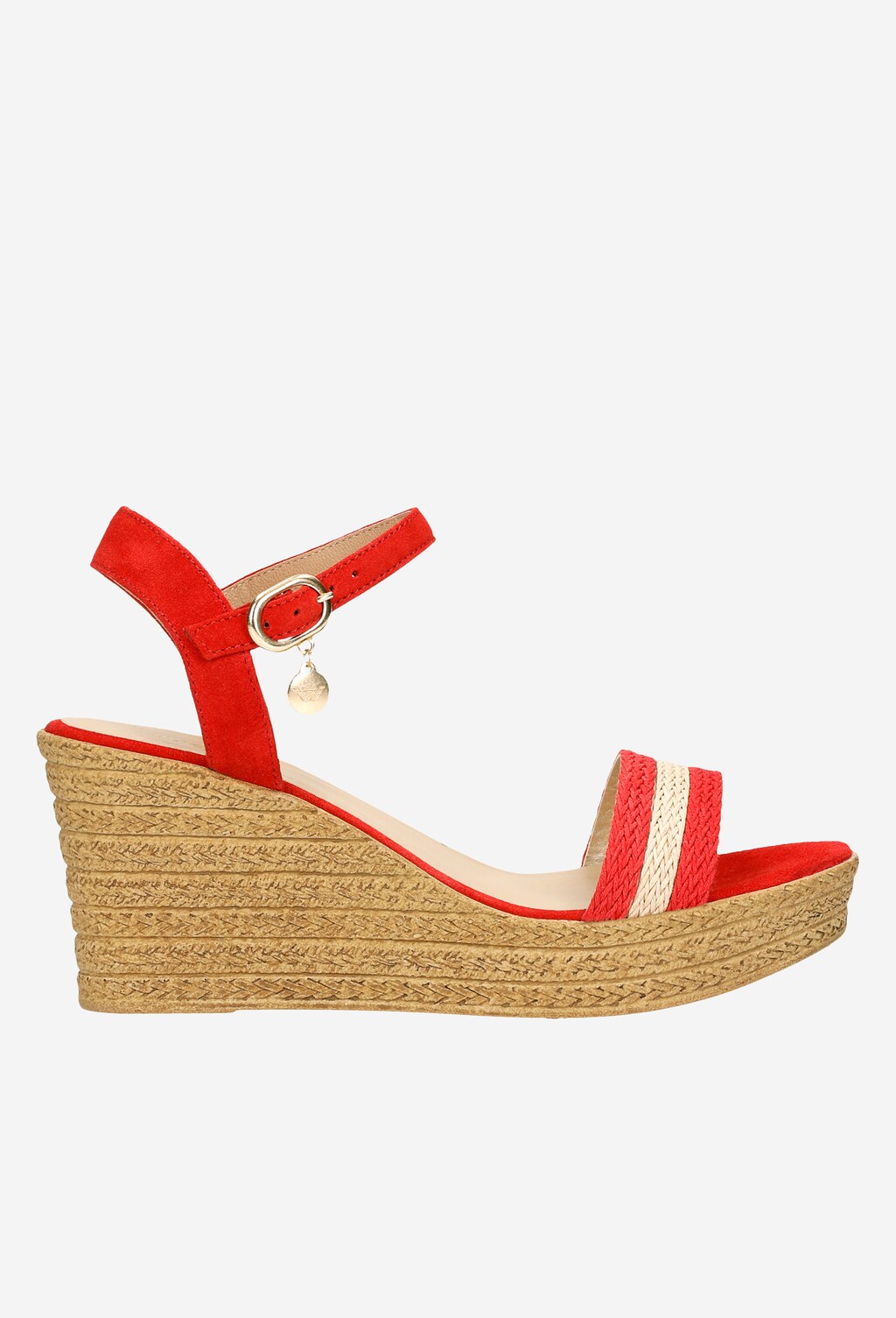 Czerwono-beżowe sandały damskie na koturnie 76022-85 Widok 2