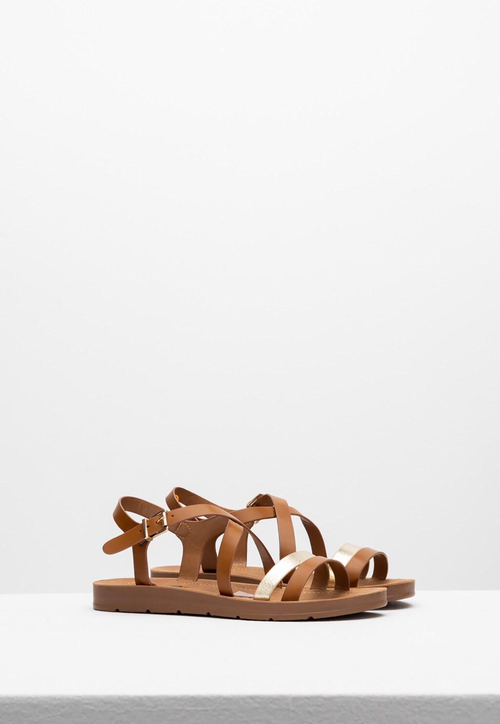 WJS brązowe sandały damskie ze złotym paskiem WJS74007-52 Widok 2