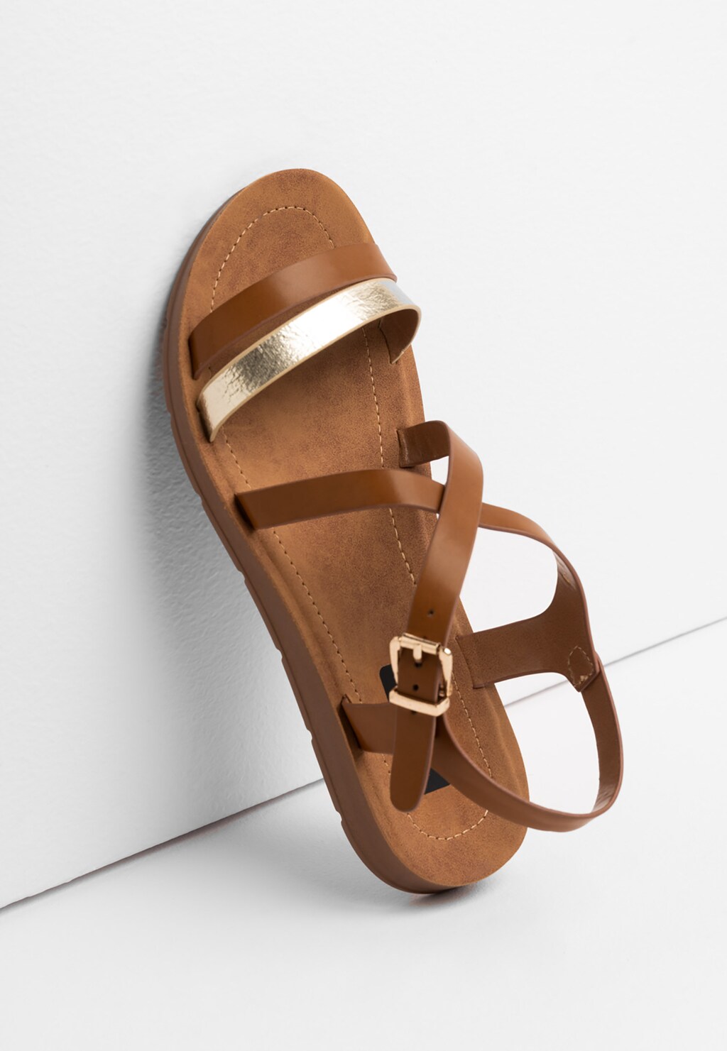 WJS brązowe sandały damskie ze złotym paskiem WJS74007-52 Widok 4